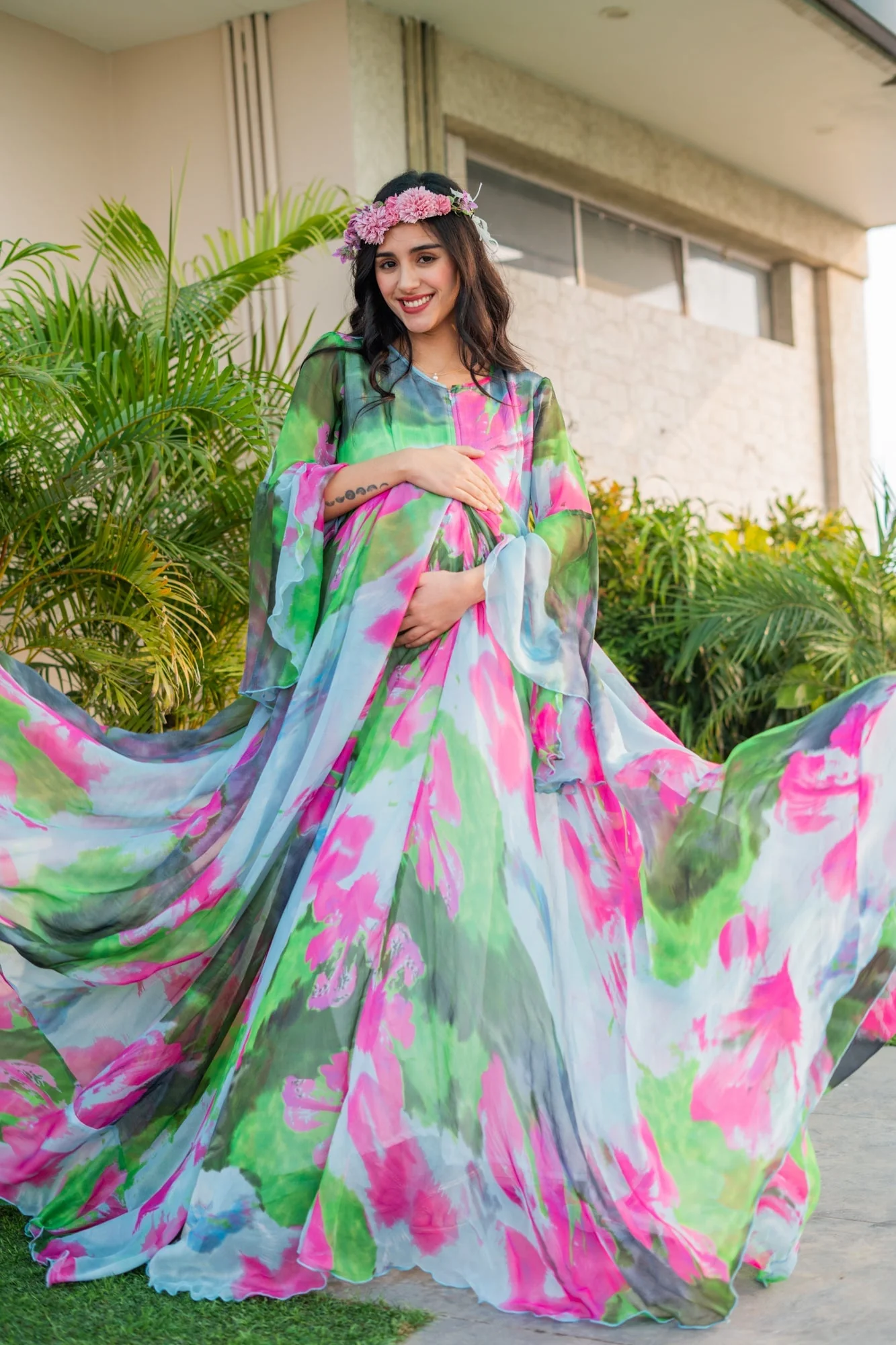 Luxe Blue Aquarium Maternity & Nursing Flair Shoot Gown - Chenance