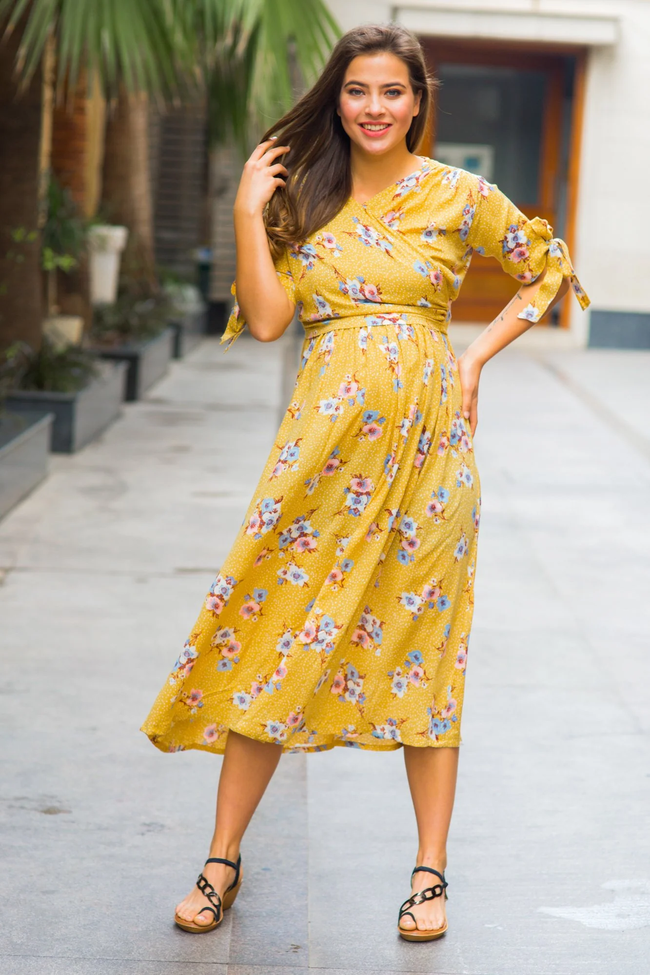 Marigold Maternity & Nursing Wrap Midi Dress - Chenance
