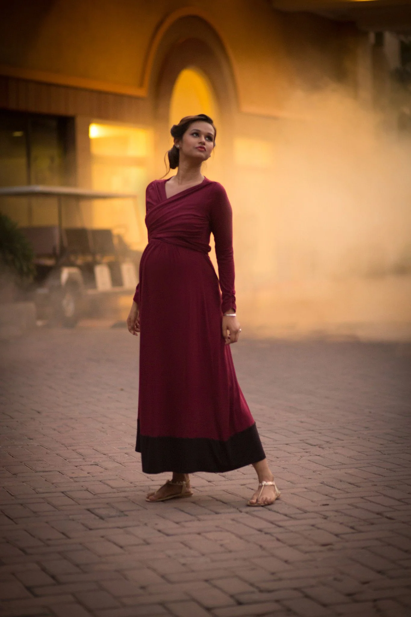Elegant Wine Front Wrap Maternity Dress - Chenance