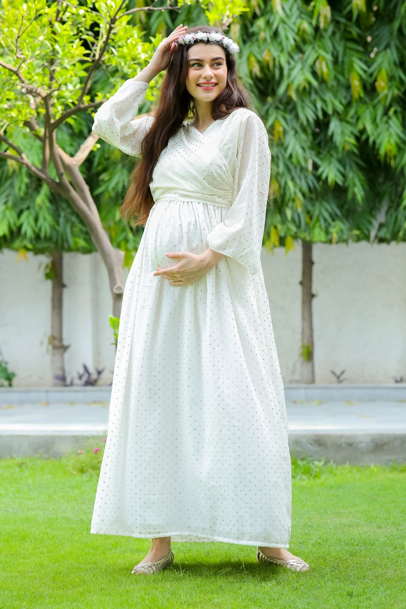 Starry White Maternity & Nursing Wrap Dress - Chenance