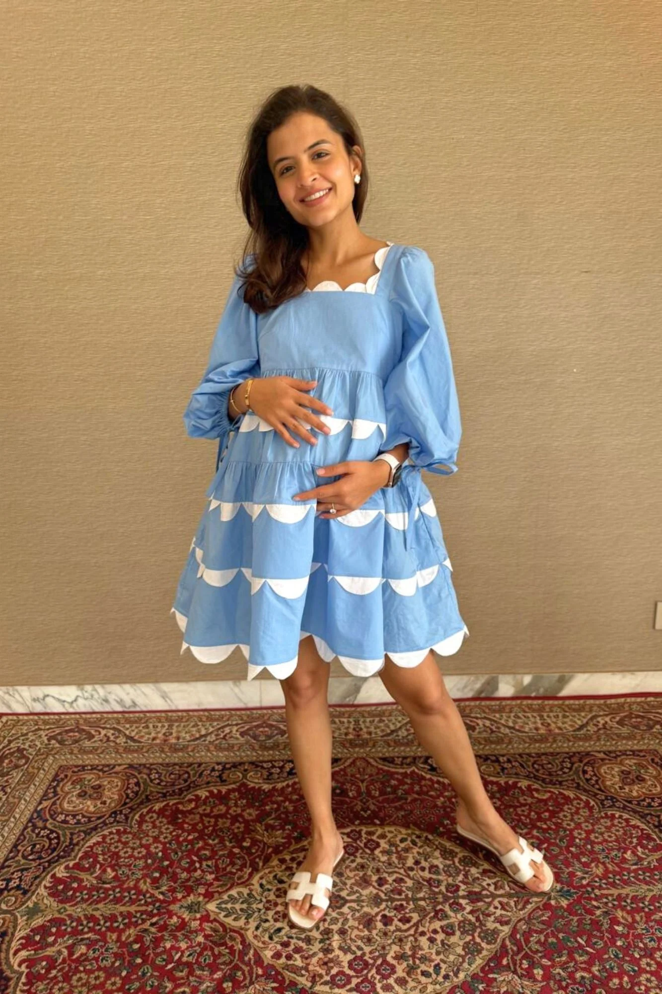 Luxe Graceful Blue Maternity Dress (100% Cotton) - Chenance