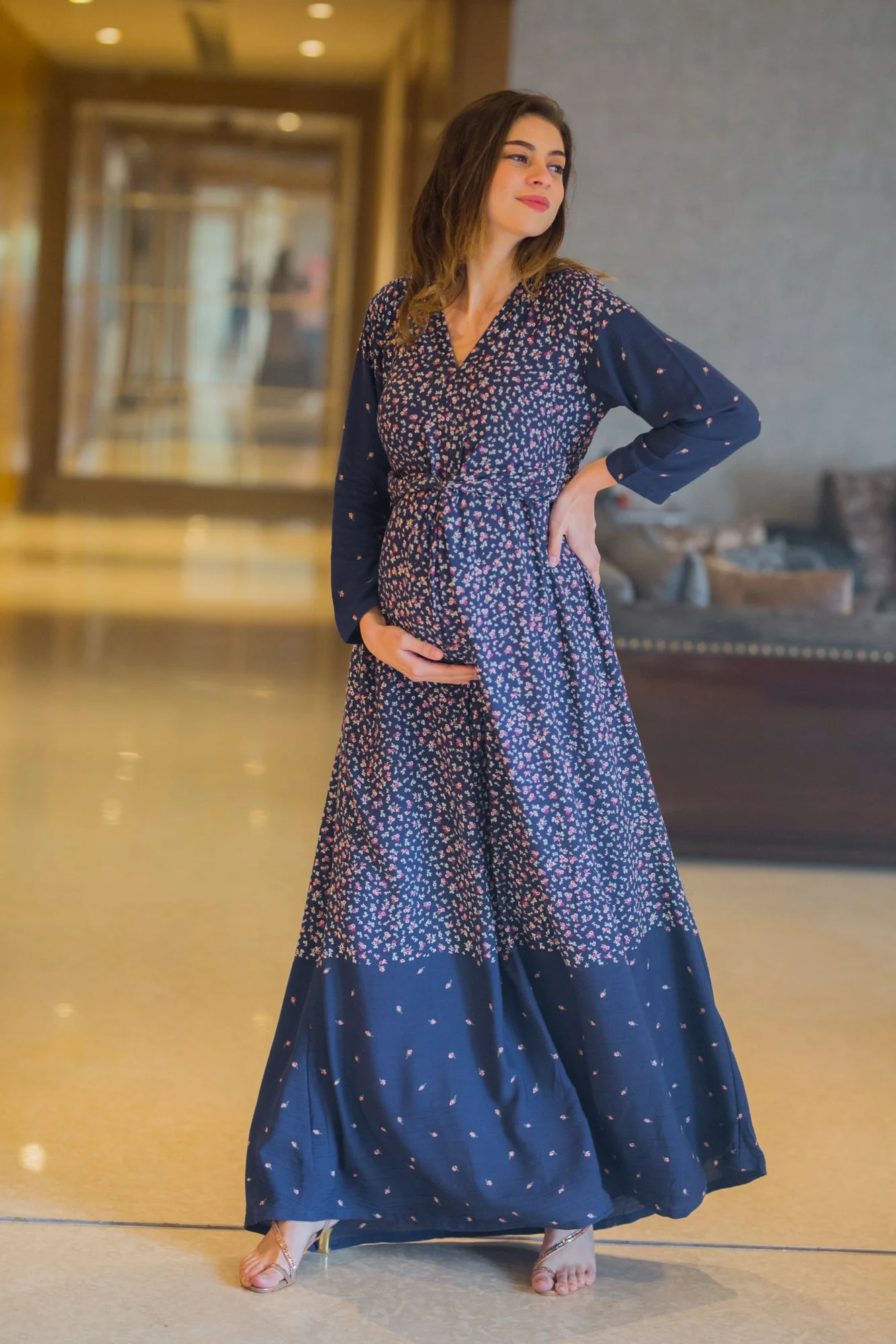 Cascading Arctic Floral Maternity Knot Dress - Chenance