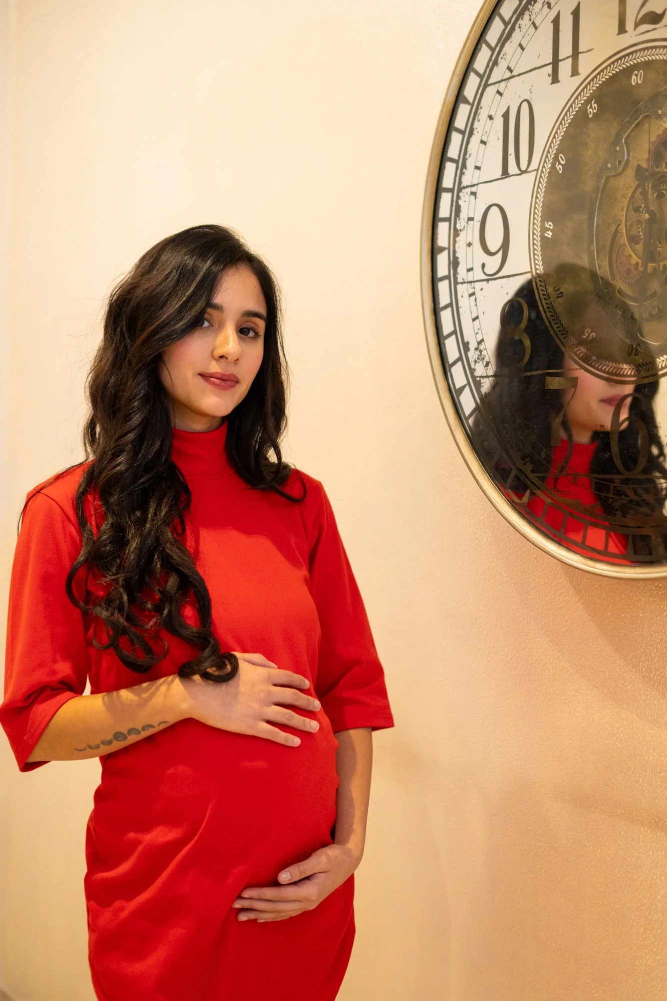 Glamorous Ribbed Brick Red Maternity Dress - Chenance