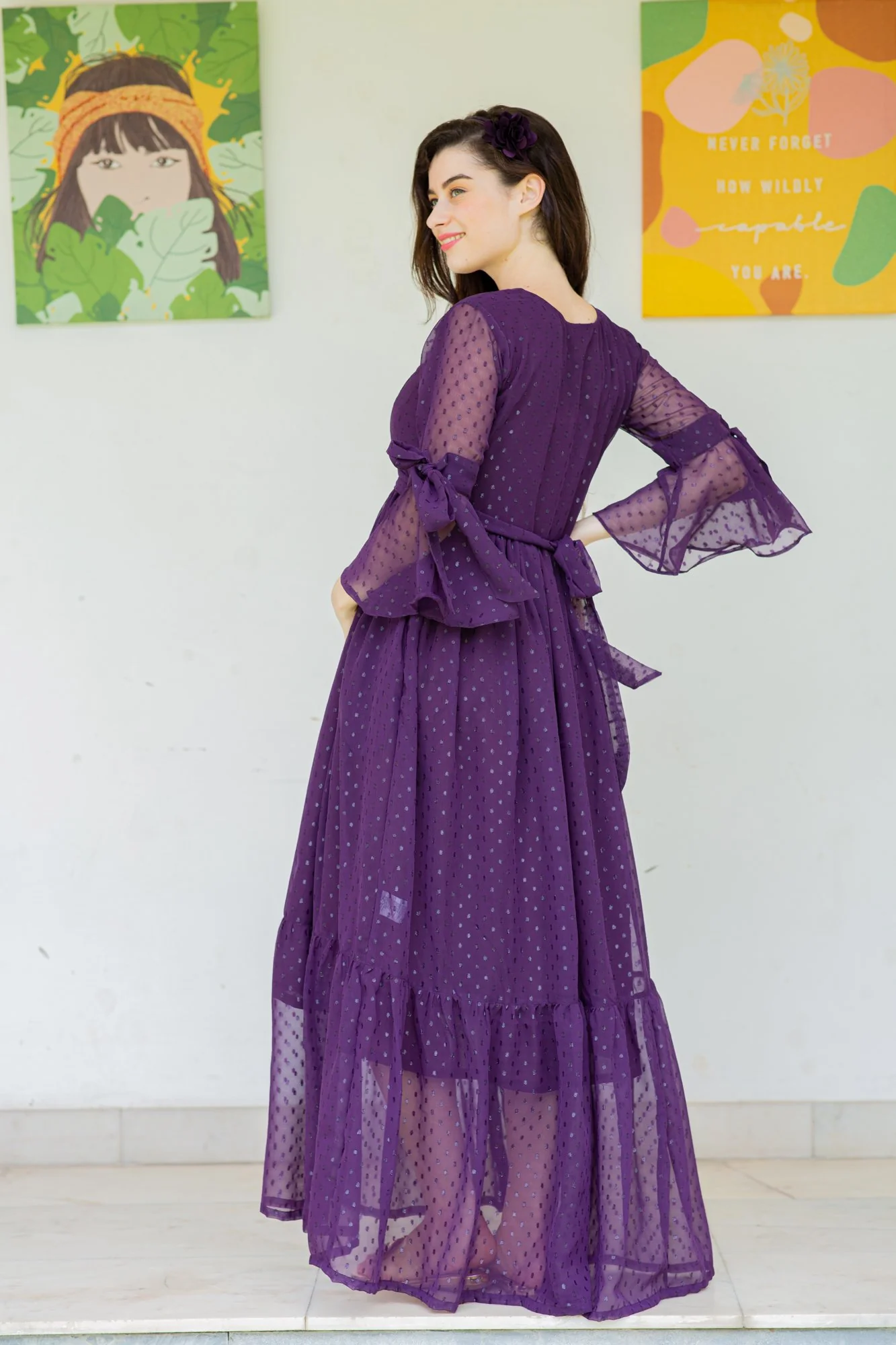 Brinjal Purple Maternity & Nursing Frill Dress - Chenance