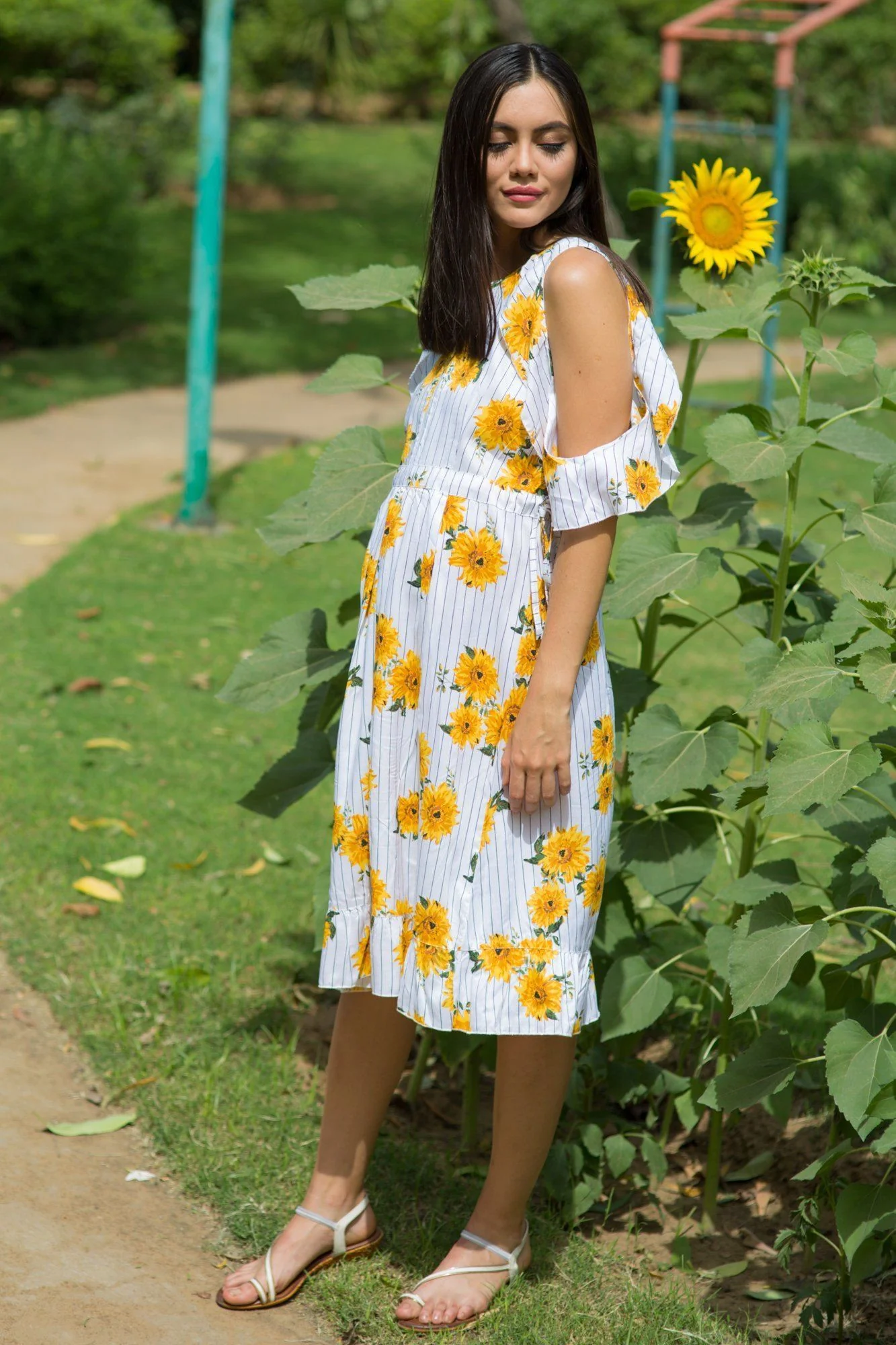 Sunflower Frill Front Zip Maternity & Nursing Dress - Chenance