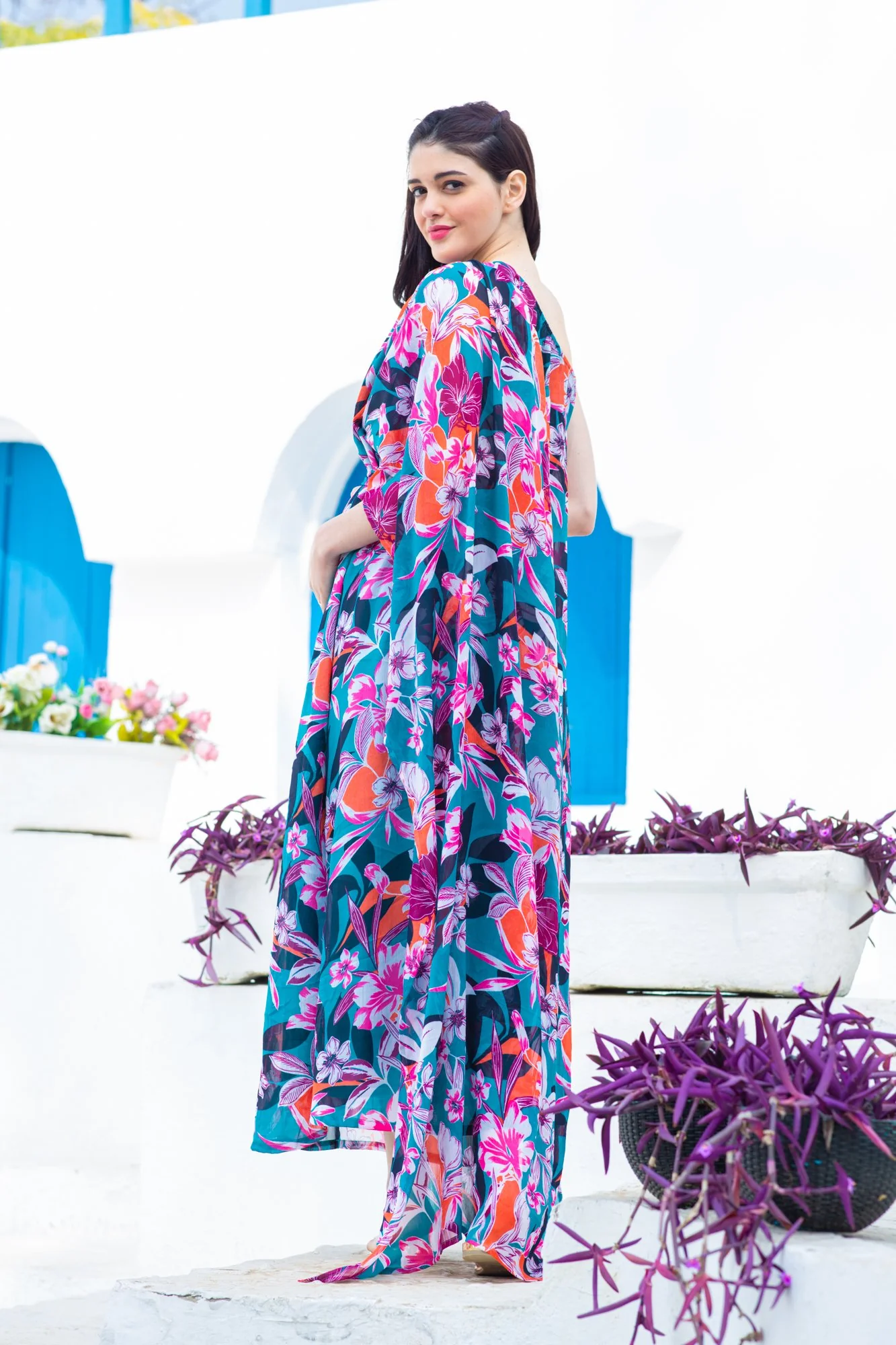 Luxe Chiffon One Shoulder Floral Maternity Gown - Chenance