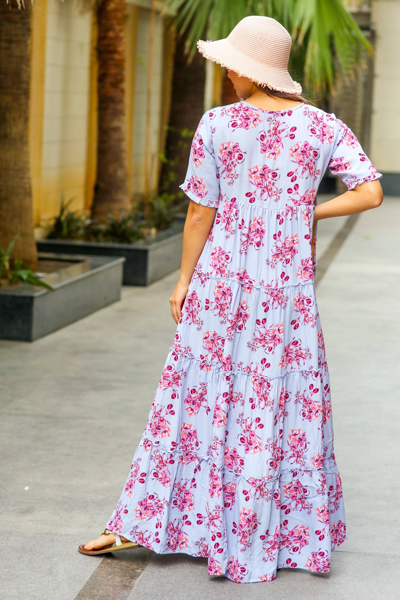 Multilayer Cyan Blue Frill Maternity & Nursing Dress - Chenance