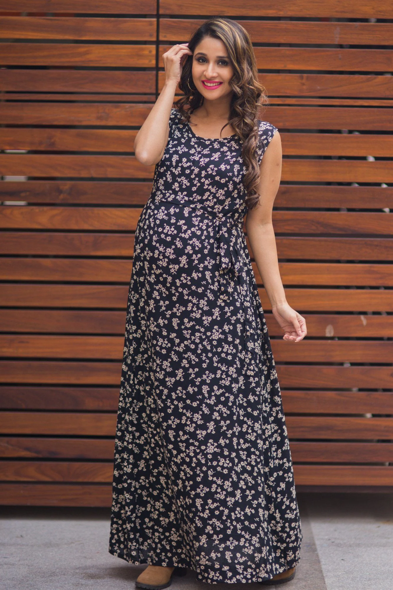 Floral Deep Blue Maternity Maxi Dress - Chenance
