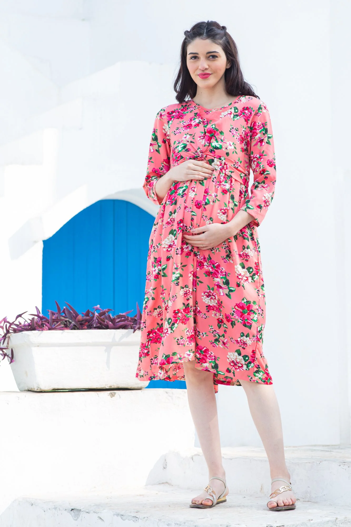 Candy Pink Maternity Knot Dress - Chenance