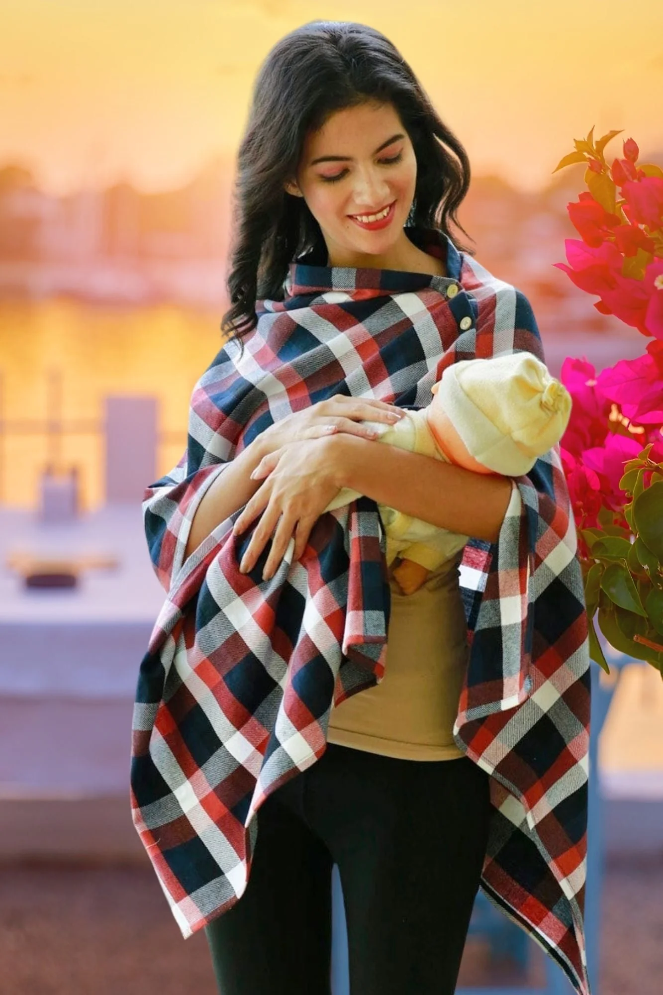 Charming Berry Red Plaid Versatile Nursing Stole - Chenance