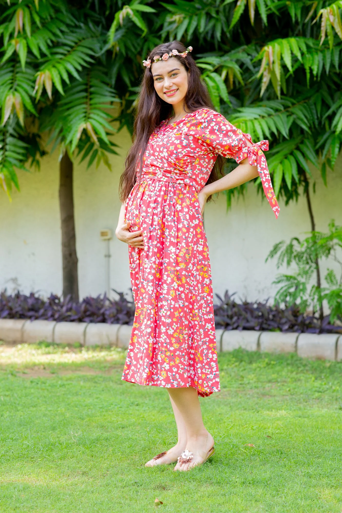 Strawberry Red Maternity & Nursing Midi Wrap Dress - Chenance
