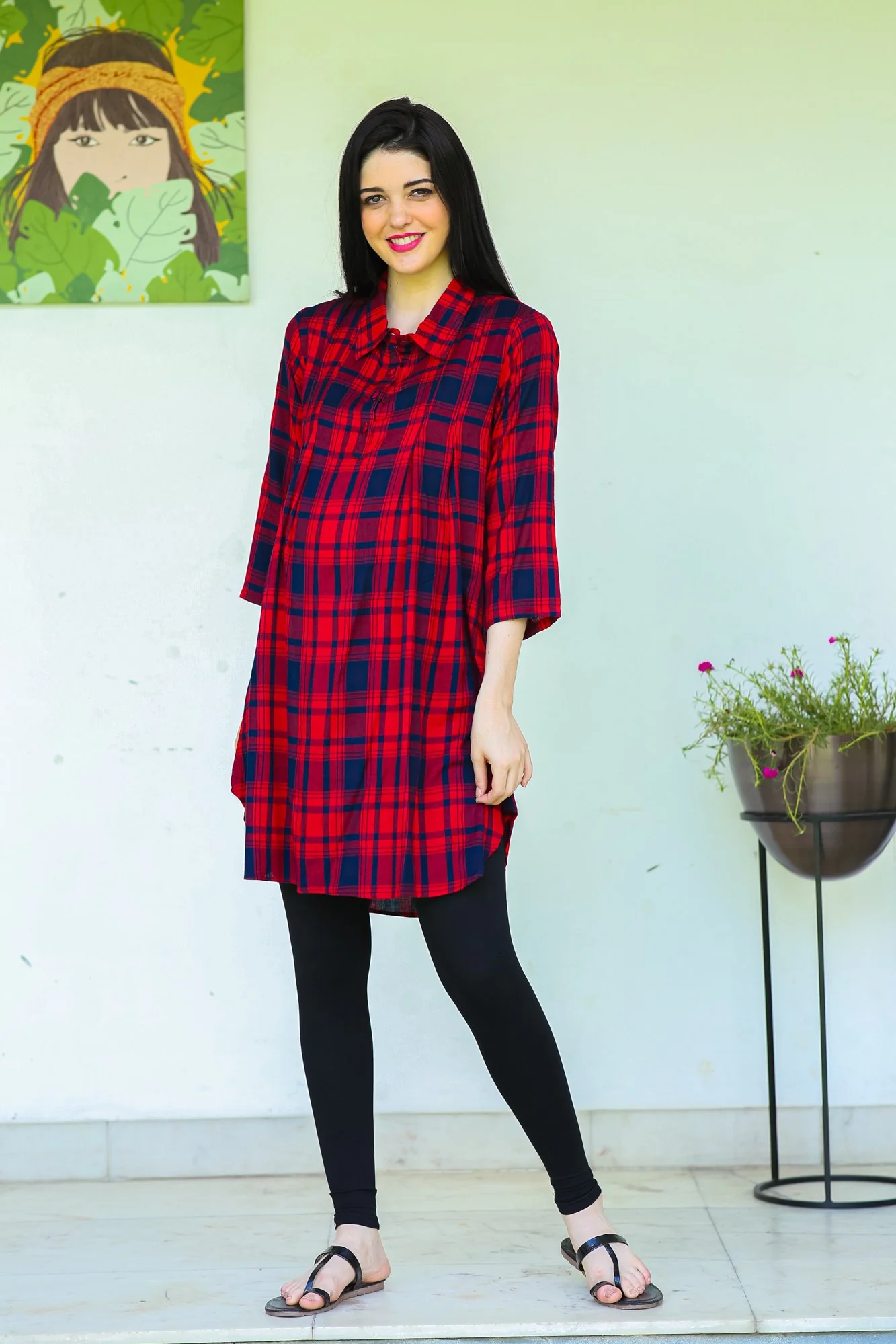 Merry Plaid Maternity & Nursing Shirt Dress - Chenance
