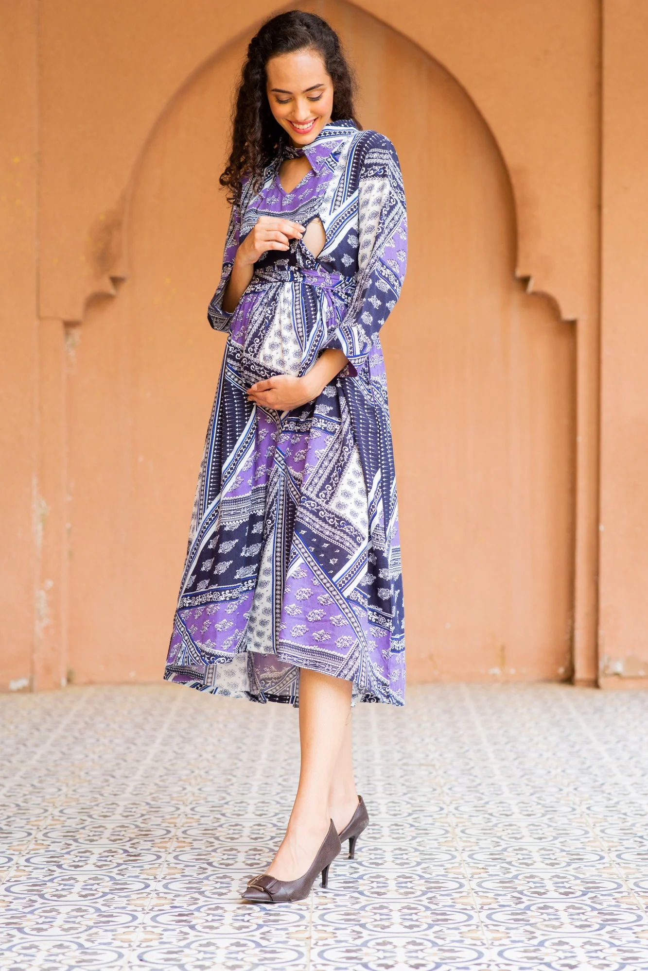 Serene Plum Abstract Maternity & Nursing Dress - Chenance