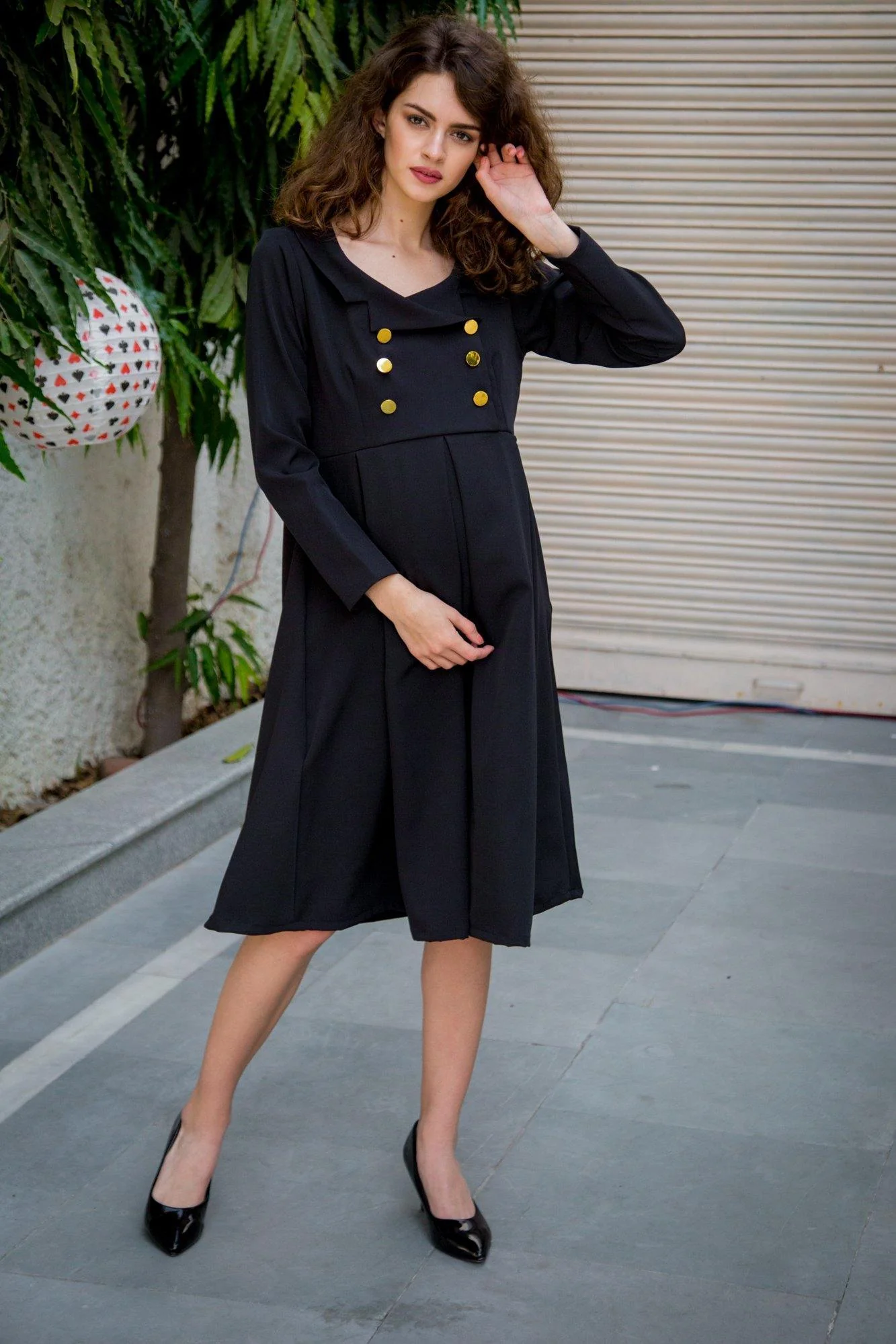 Royal Crepe Collared Nursing Dress - Chenance
