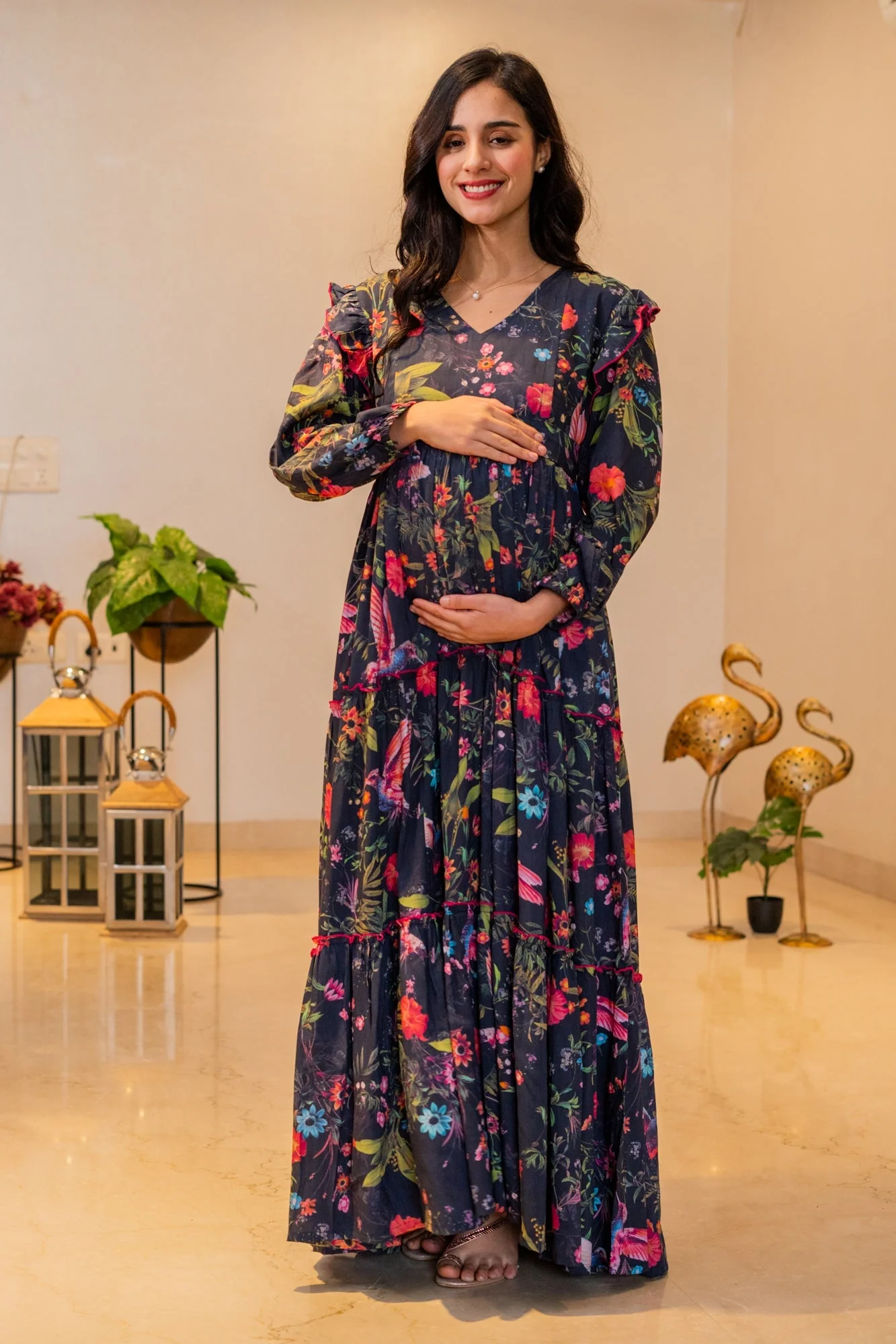 Serene Midnight Blooming Maternity & Nursing Layered Dress - Chenance