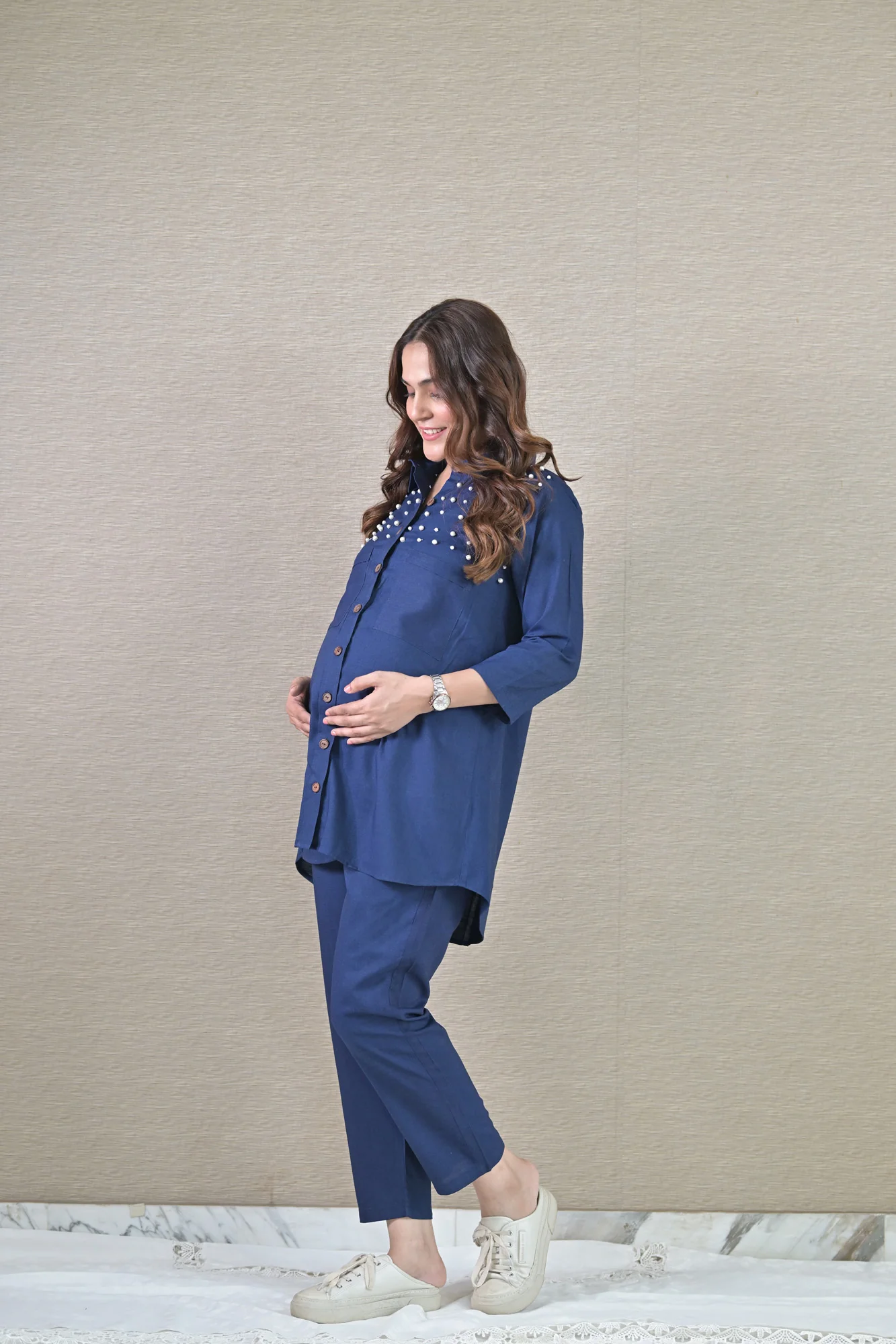 Pearl Denim Maternity & Nursing Coord Set (2 pc) (100% Cotton) - Chenance