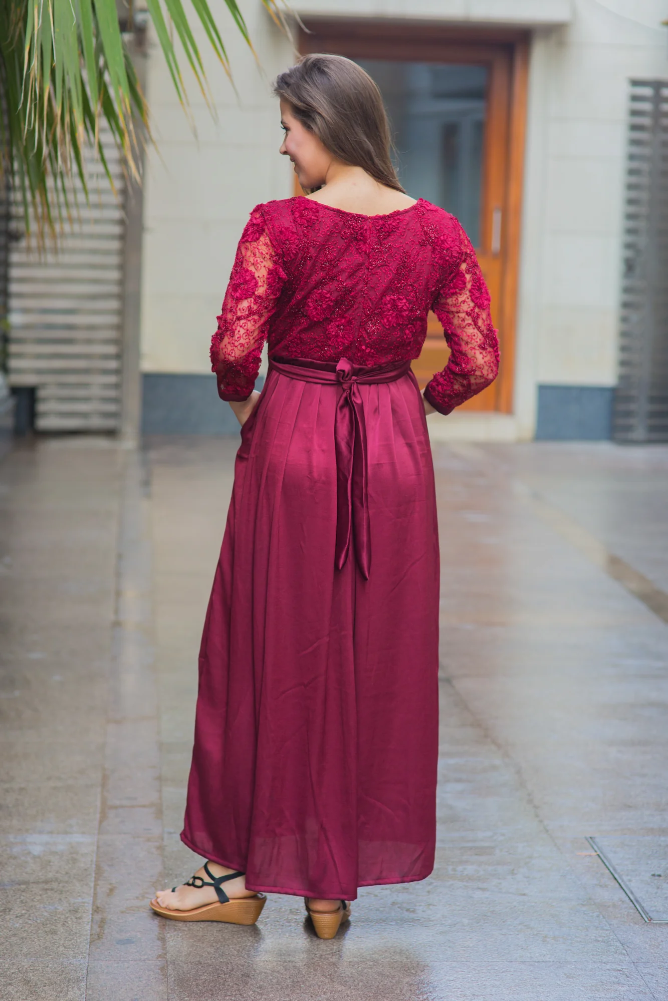Luxe Elegant Berry Lace Maternity Dress - Chenance