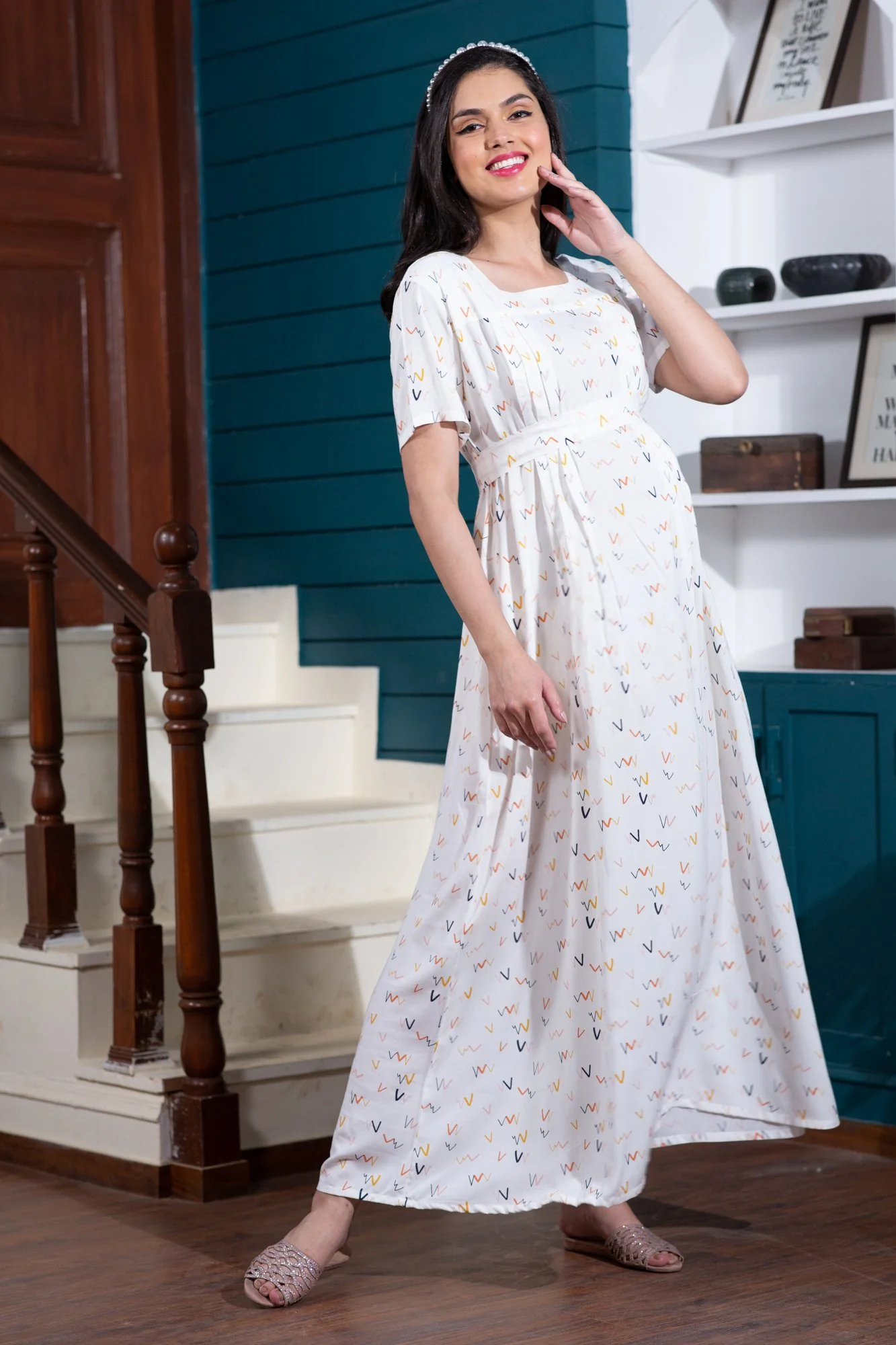 Beautiful Abstract Maternity & Nursing Night Dress - Chenance