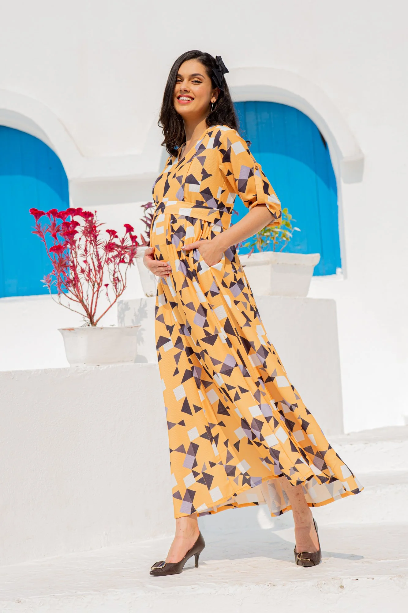 Premium Tuscan Unique Concealed Zips Maternity & Nursing Dress - Chenance