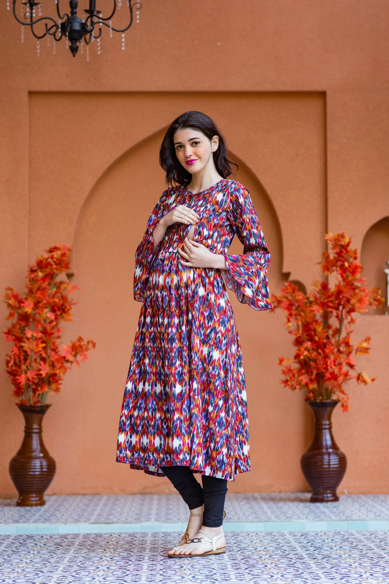 Ikat Mesh Maternity & Nursing Dress - Chenance