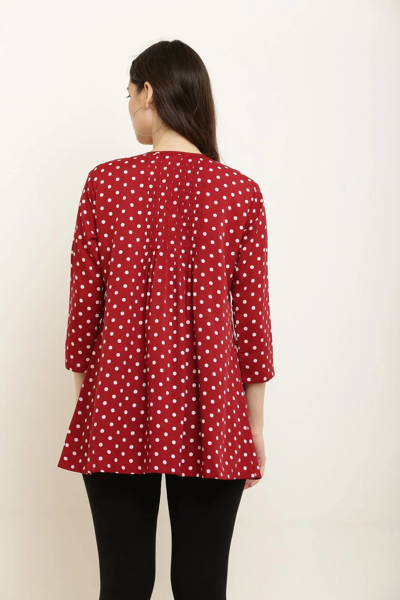 Rosy Red Polka Maternity & Nursing Pintucks Crepe Top - Chenance