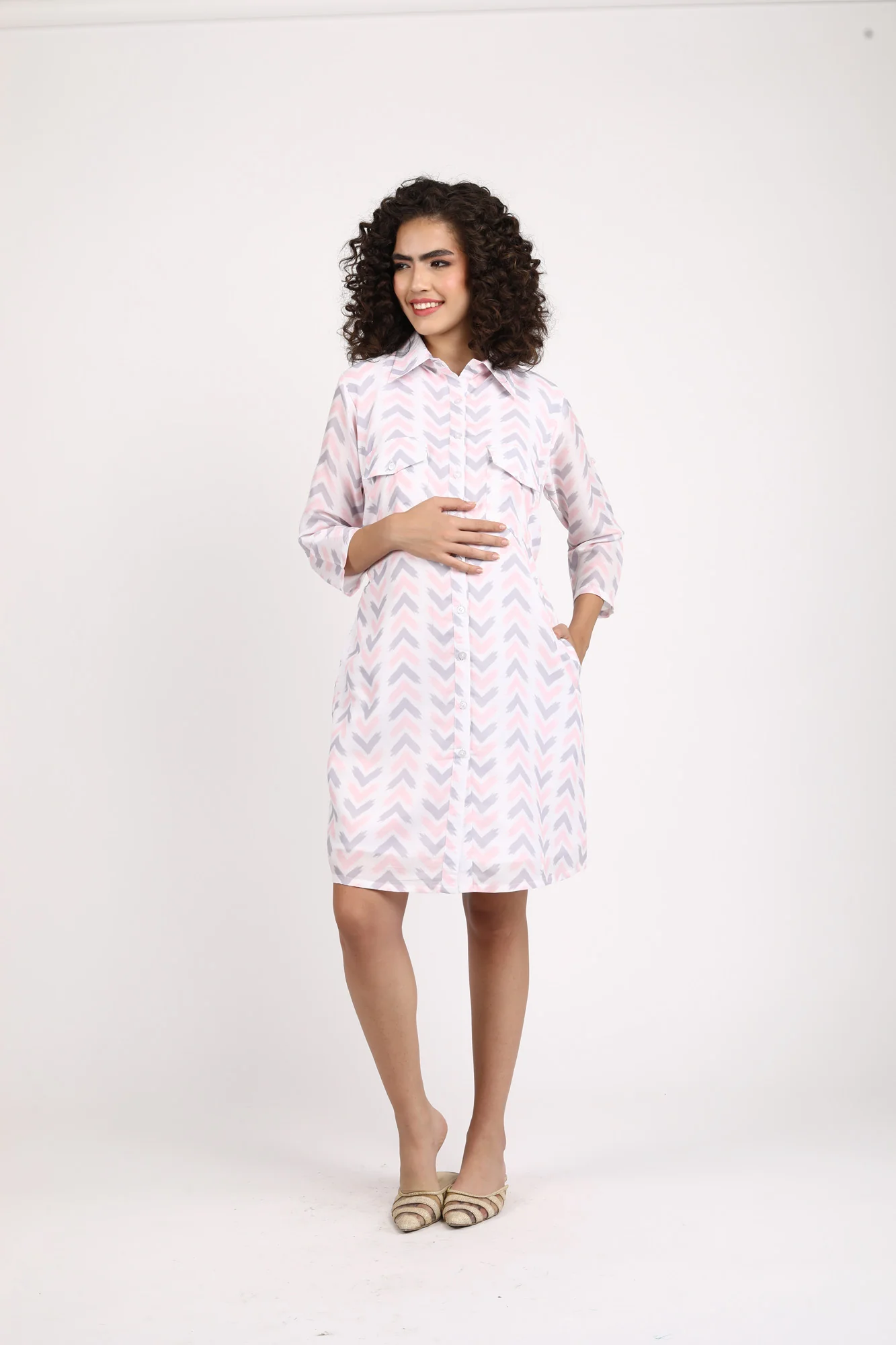 Milky Abstract Versatile Maternity & Nursing Shirt Dress - Chenance