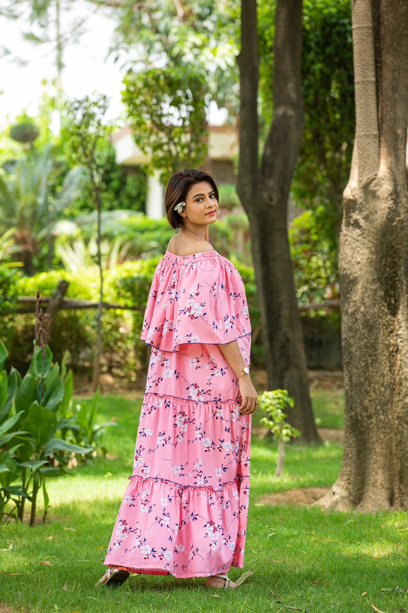 Bubblegum Pink Off-Shoulder Maternity Maxi Dress - Chenance