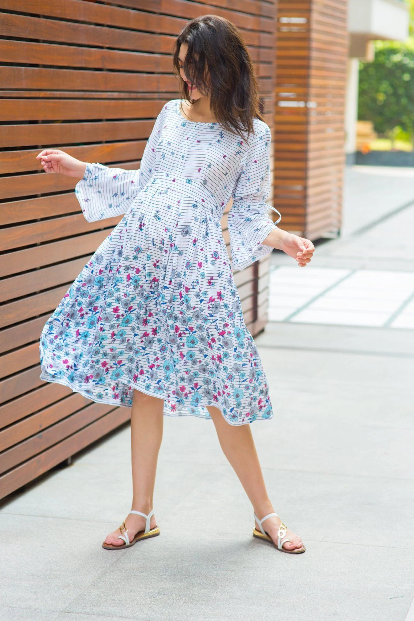 Angelic White Floral Tie Maternity & Nursing Dress - Chenance