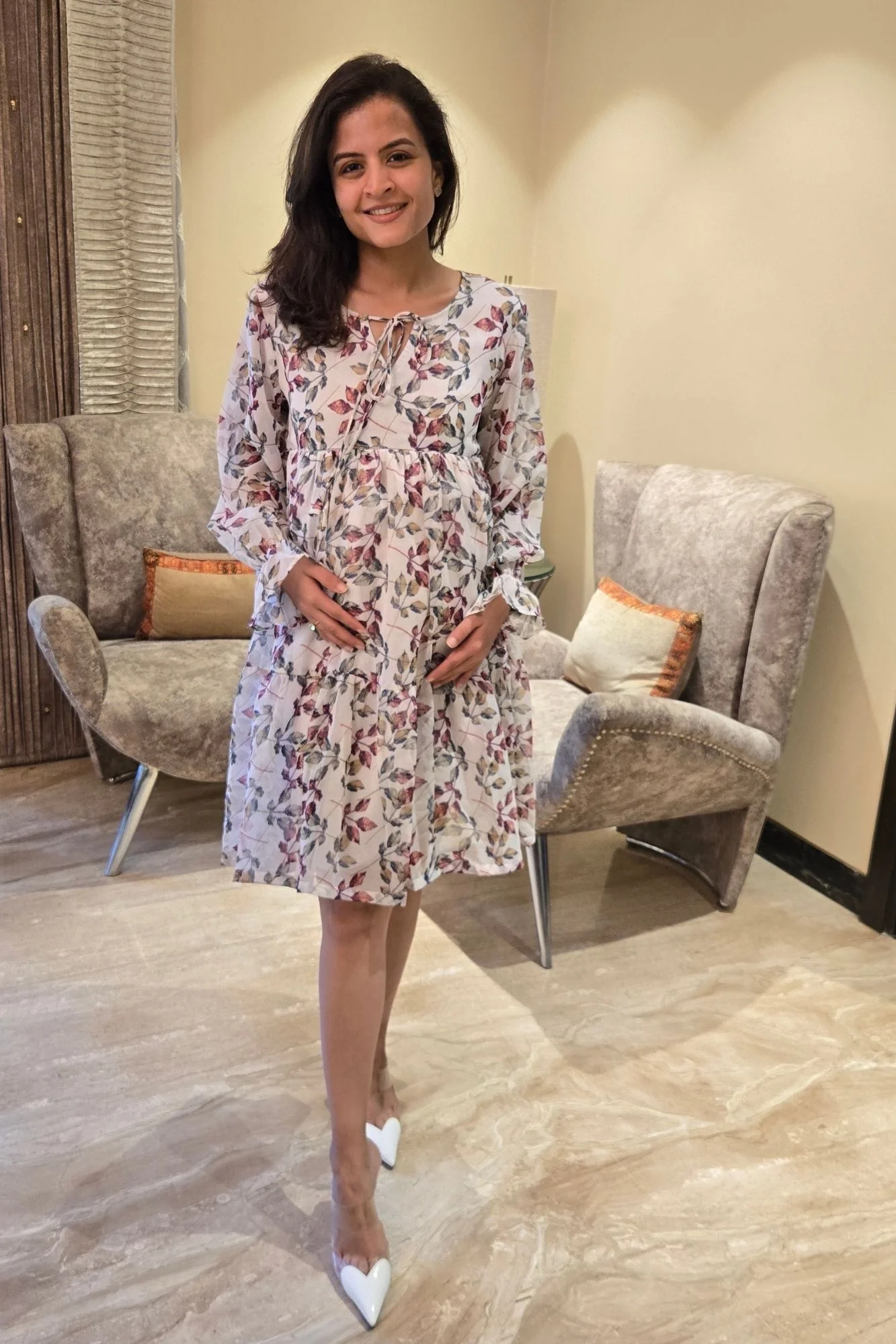 Soothing White Maternity Gathered Dress - Chenance