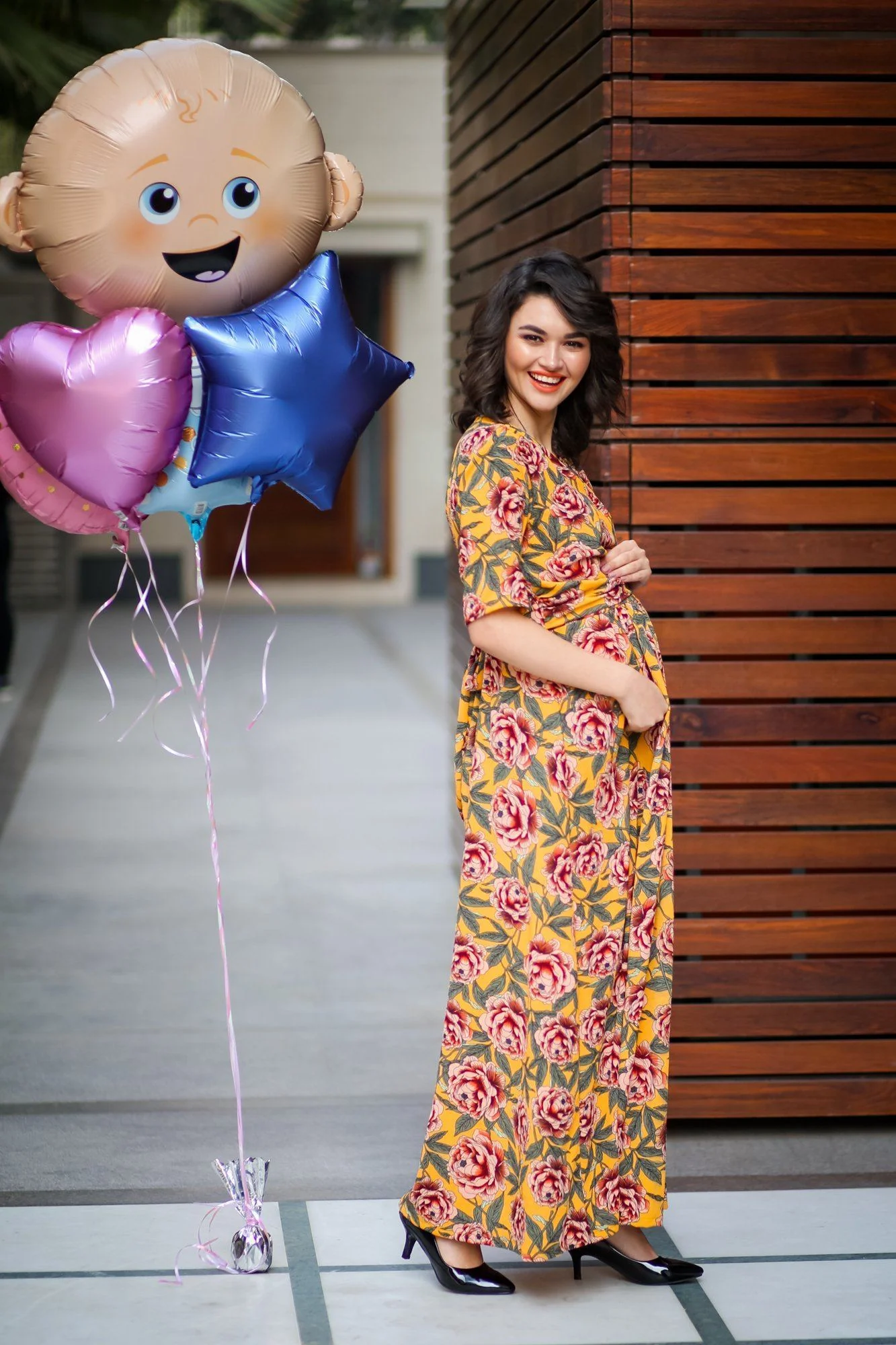 Mustard Yellow Blossom Maternity & Nursing Wrap Dress - Chenance