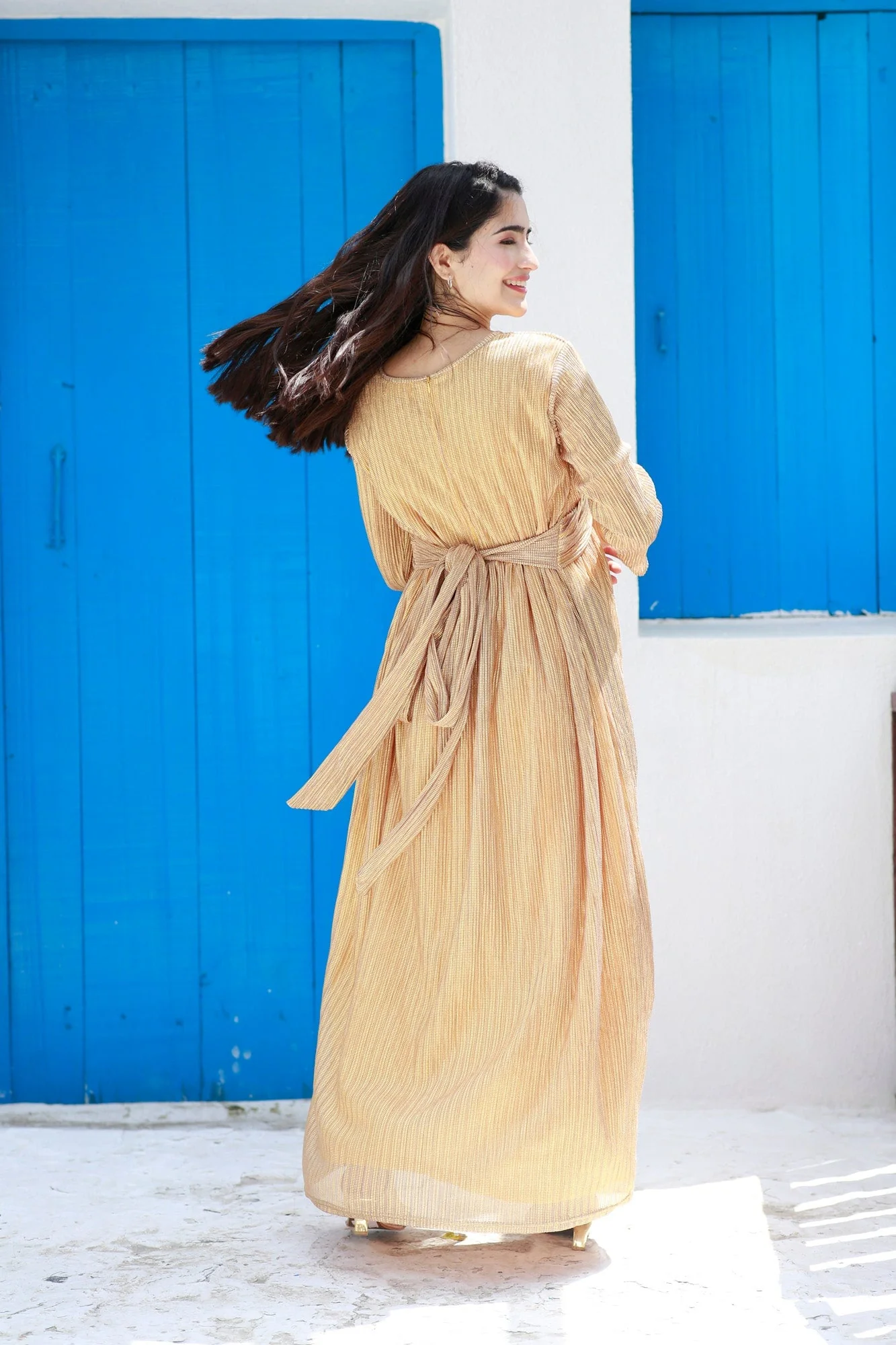 Luxe Golden Shimmery Maternity Knot Dress - Chenance