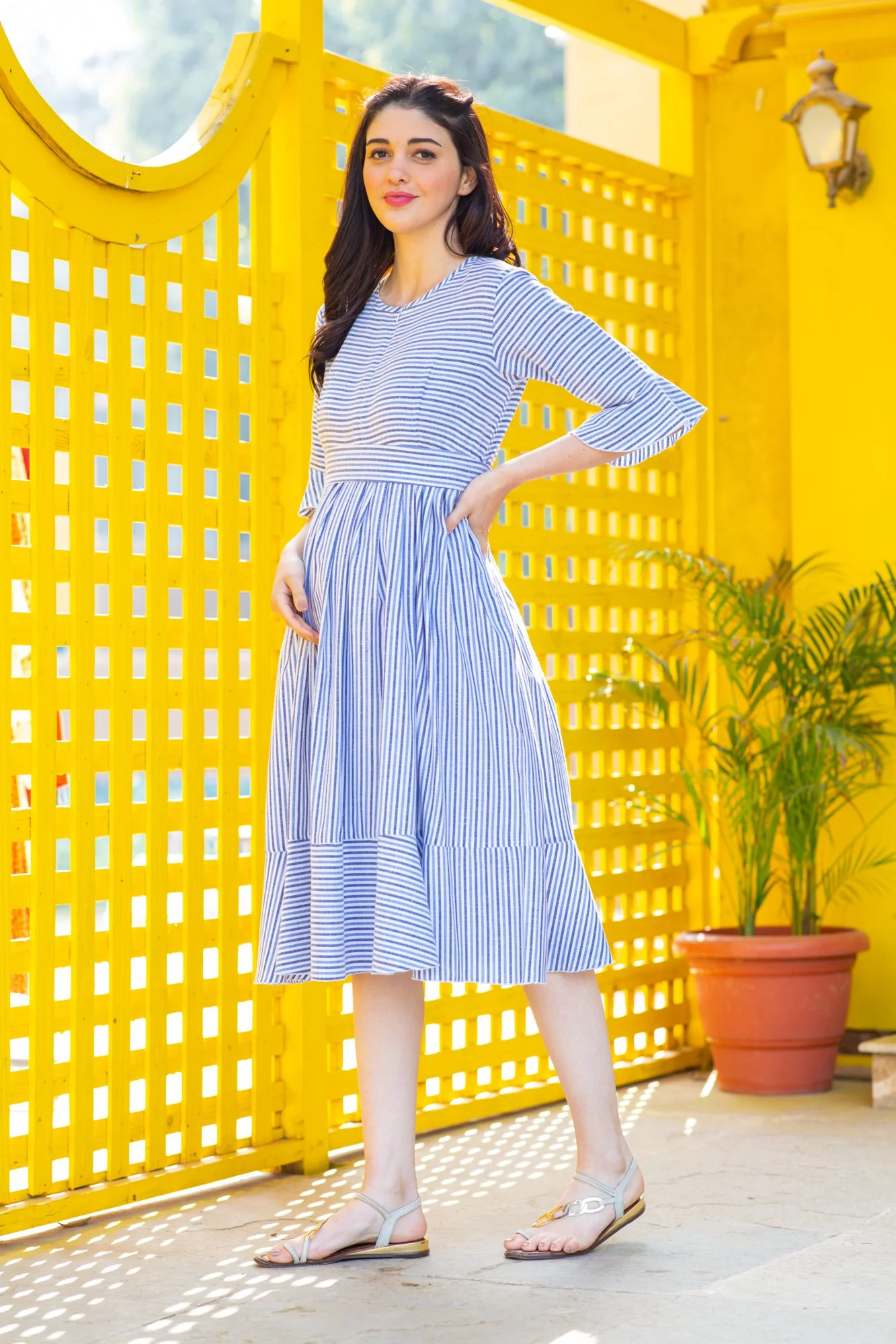 Serene Striped Maternity & Nursing Dress - Chenance