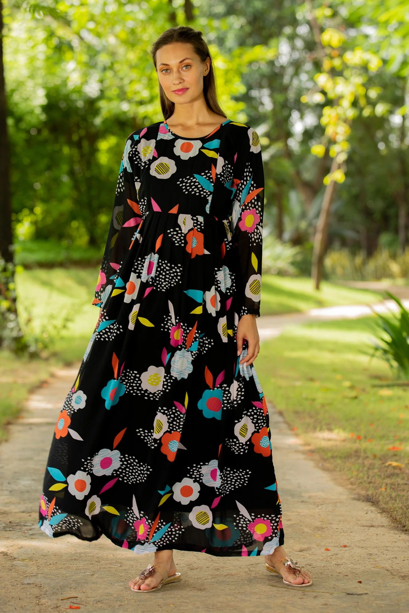 Vivacious Flowerbomb Concealed Zip Maternity & Nursing Maxi - Chenance