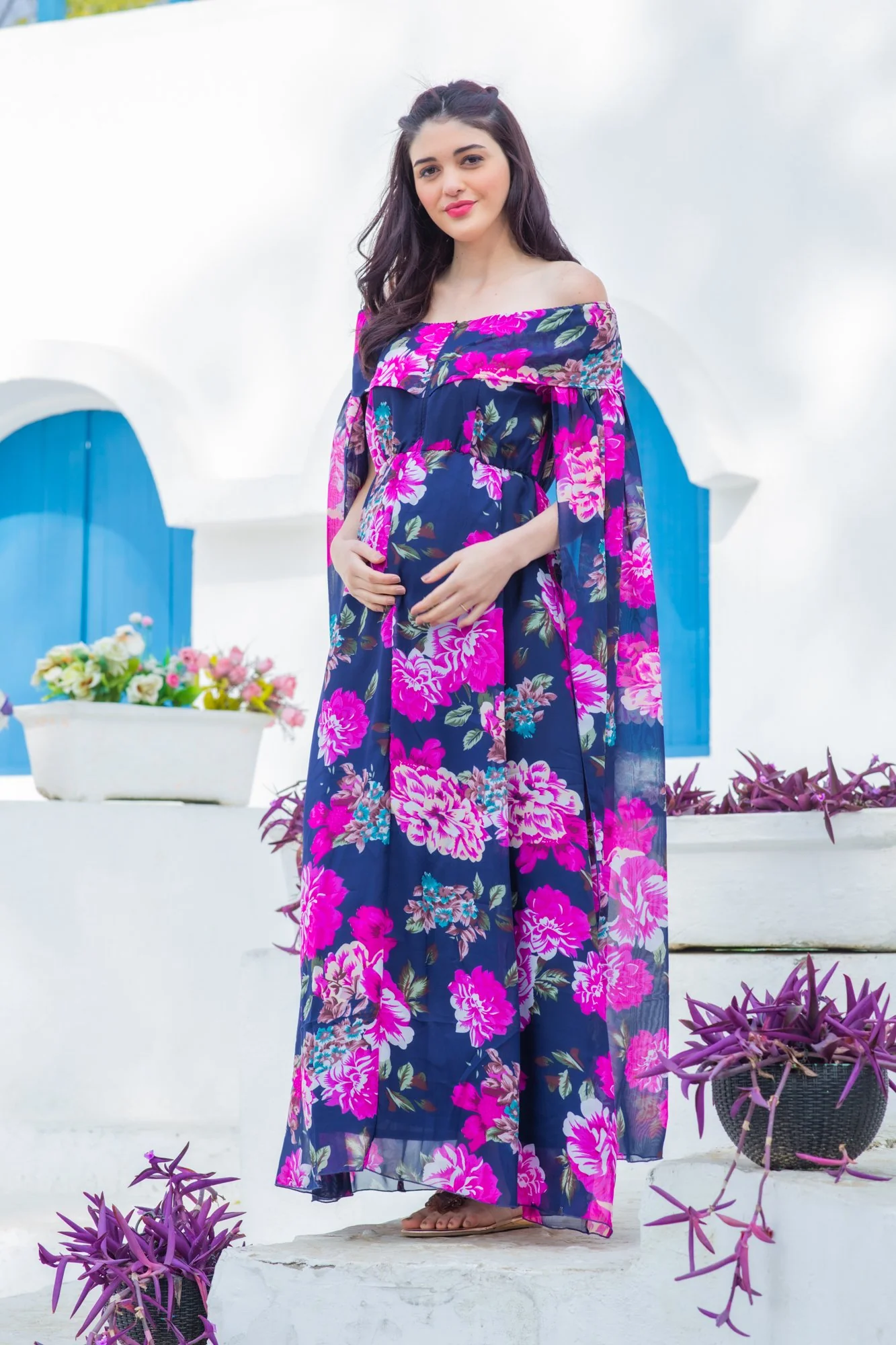 Crystal Noir Flying Sleeves Maternity Dress - Chenance
