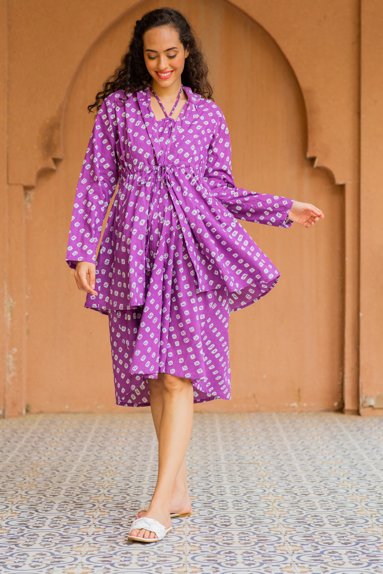 Violet Sprinkle Maternity Hoodie Dress (100% Cotton) (Set Of 2) - Chenance