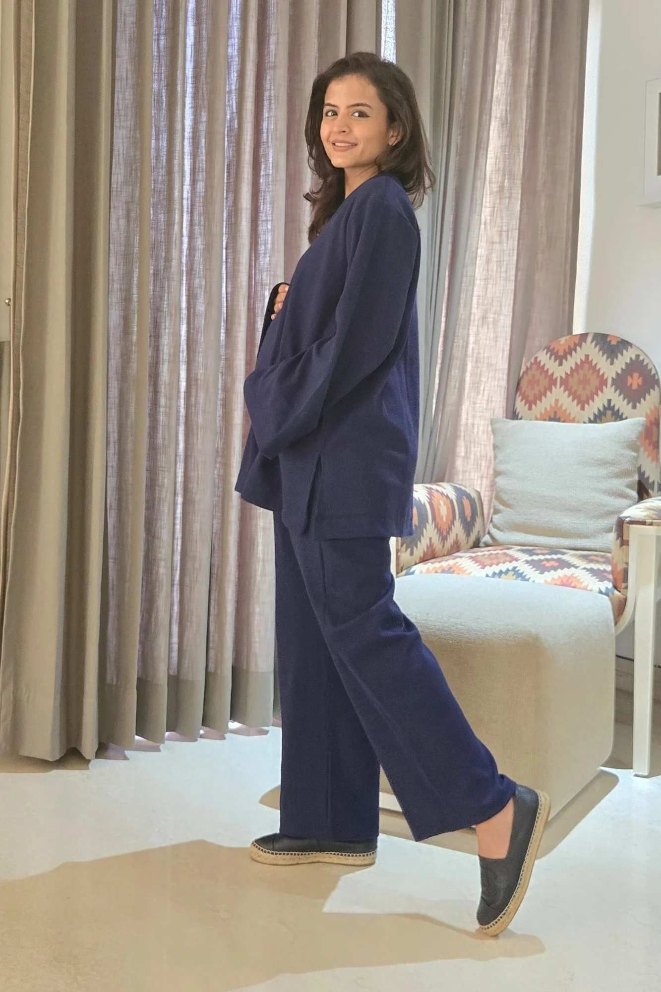 Midnight Blue Ribbed Maternity Stretchable Coord Set (2 pc) - Chenance