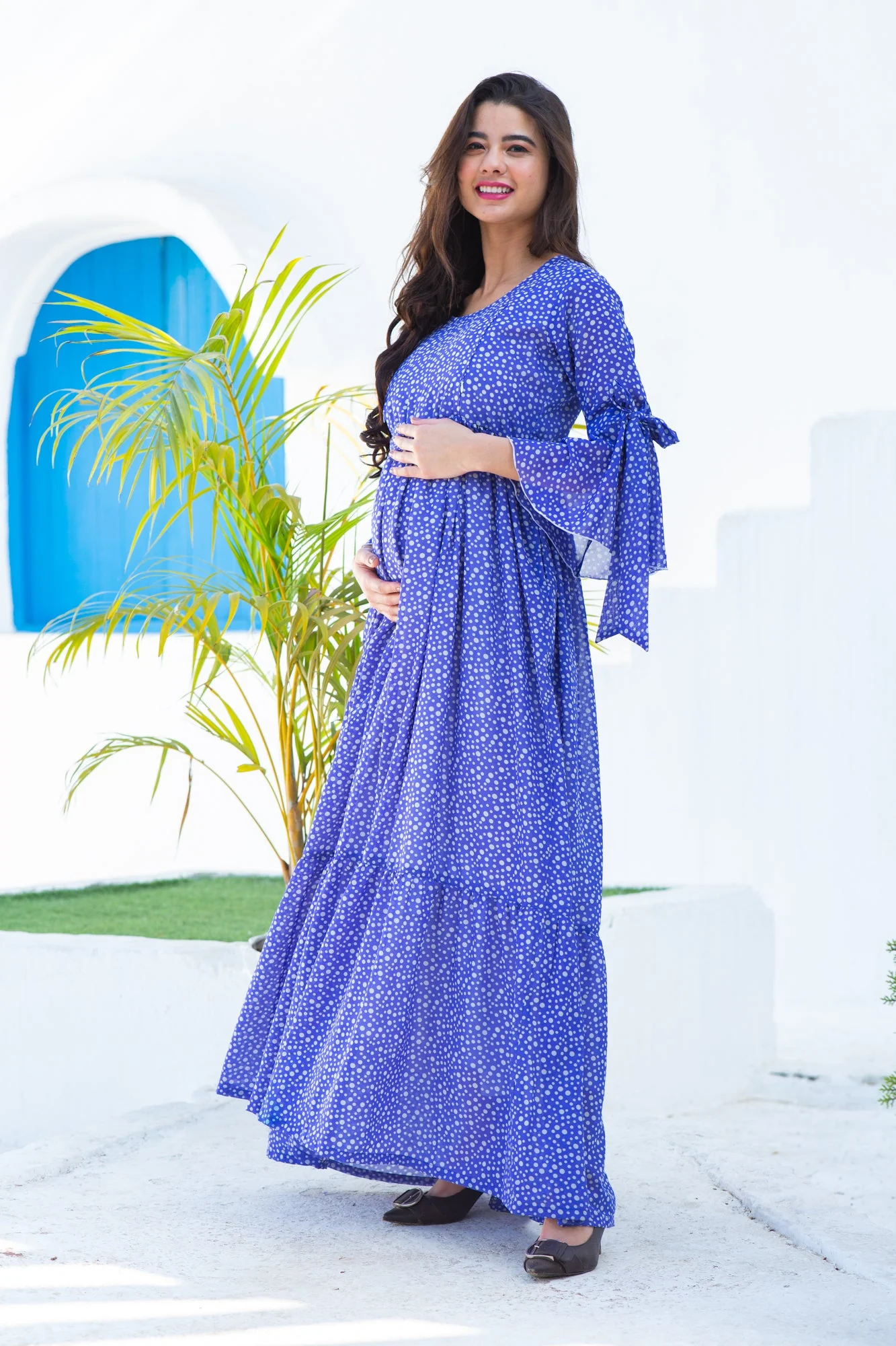 Midnight Starry Blue Maternity & Nursing Frill Dress - Chenance