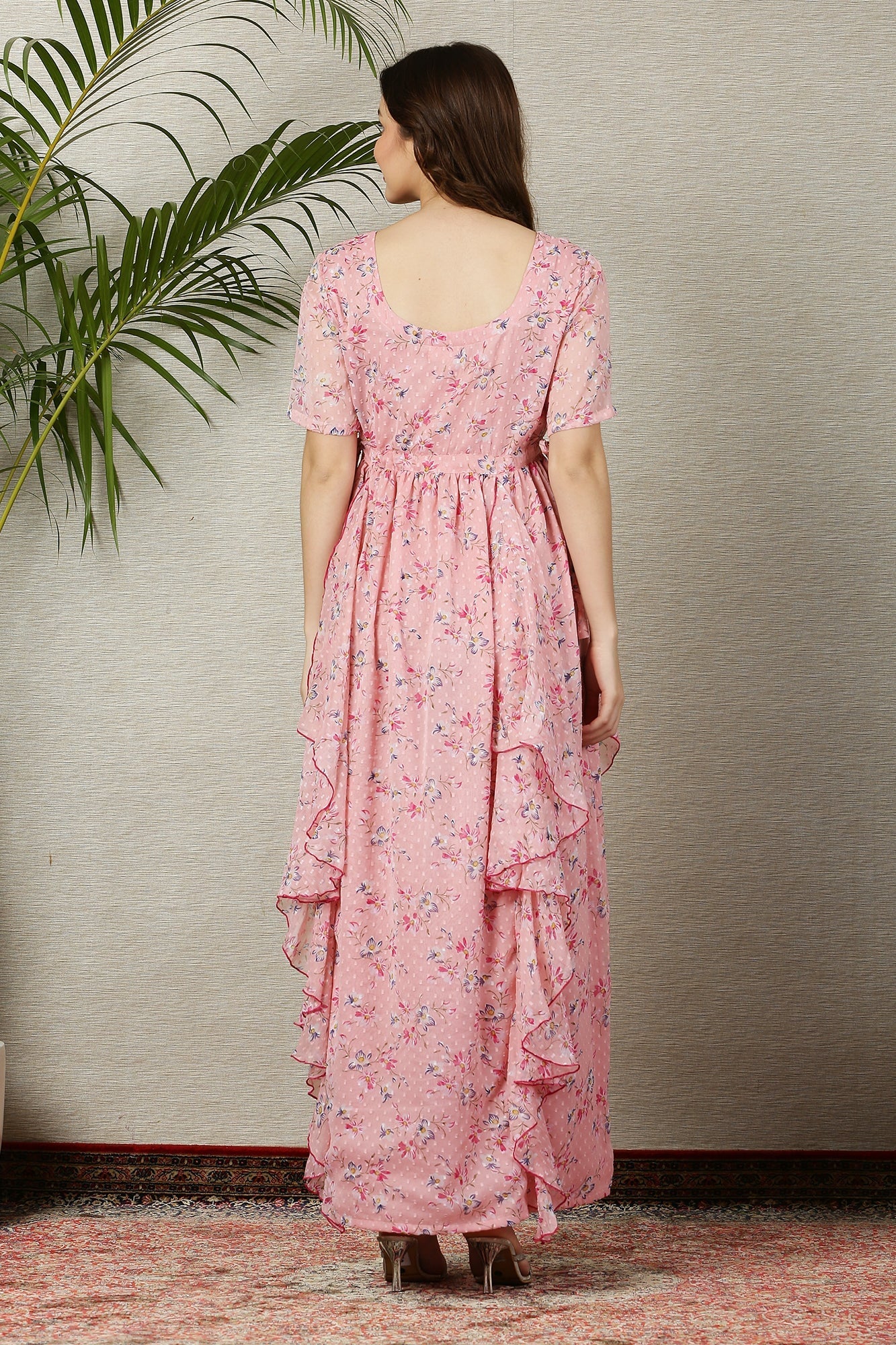 Soothing Peach Blossom Maternity & Nursing Flow Dress - Chenance