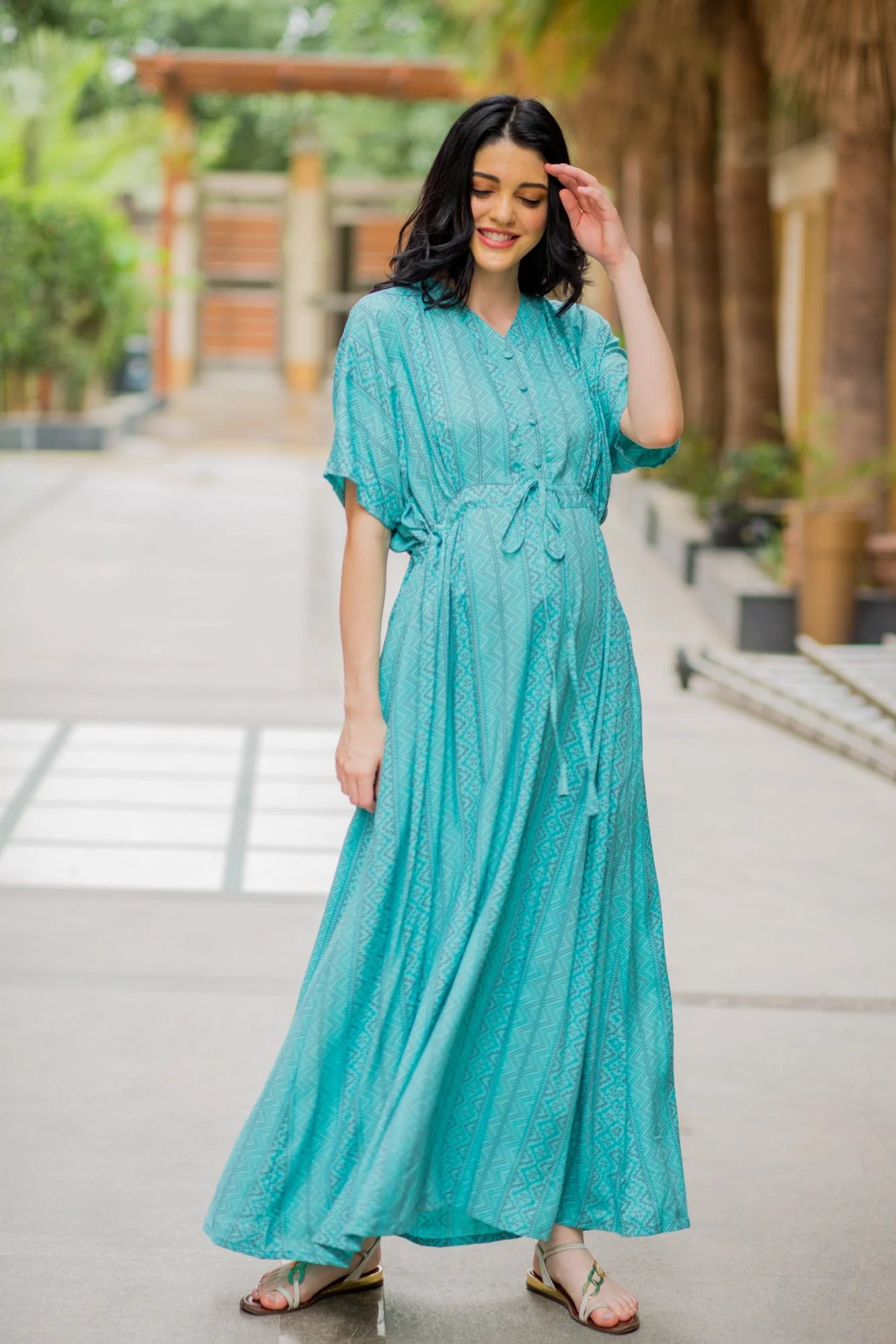 Kimono Sky Blue Stripe Maternity & Nursing Dress / Delivery Gown/ Night Dress - Chenance