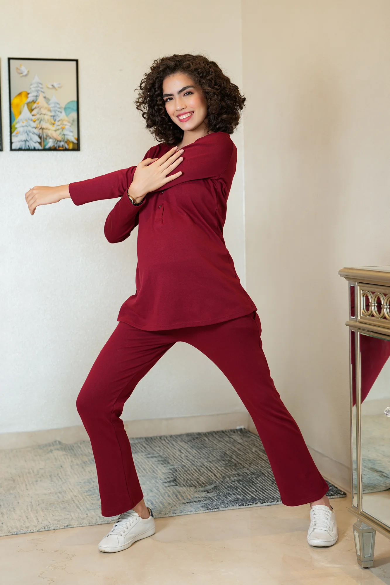 247 Comfy Maroon Zipless Maternity Athleisure Set - Chenance