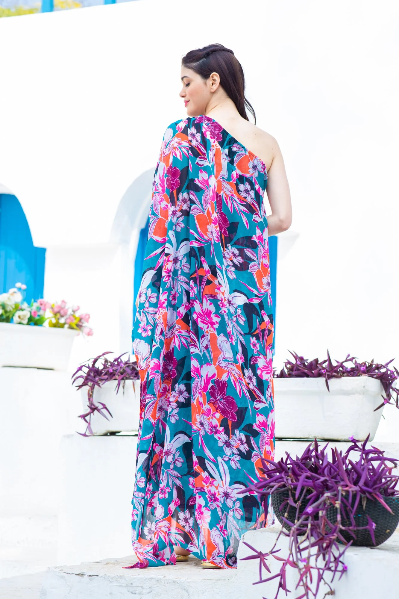 Luxe Chiffon One Shoulder Floral Maternity Gown - Chenance