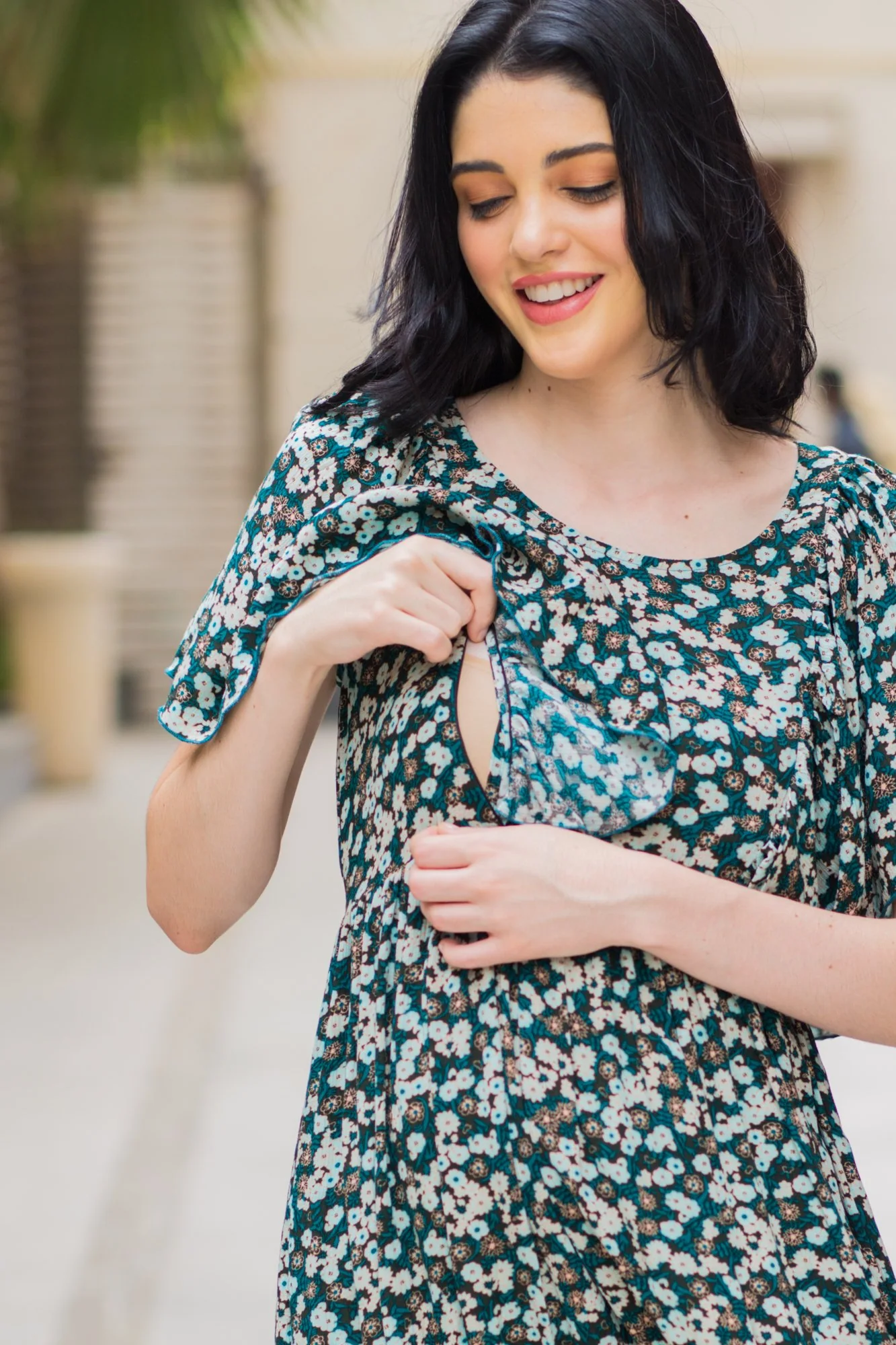 Exquisite Green Berry Maternity & Nursing Flap Dress - Chenance