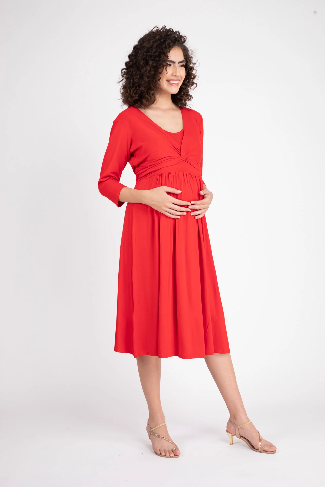 Sizzling Hot Red Maternity Knot Dress + Jacket (2pc) - Chenance