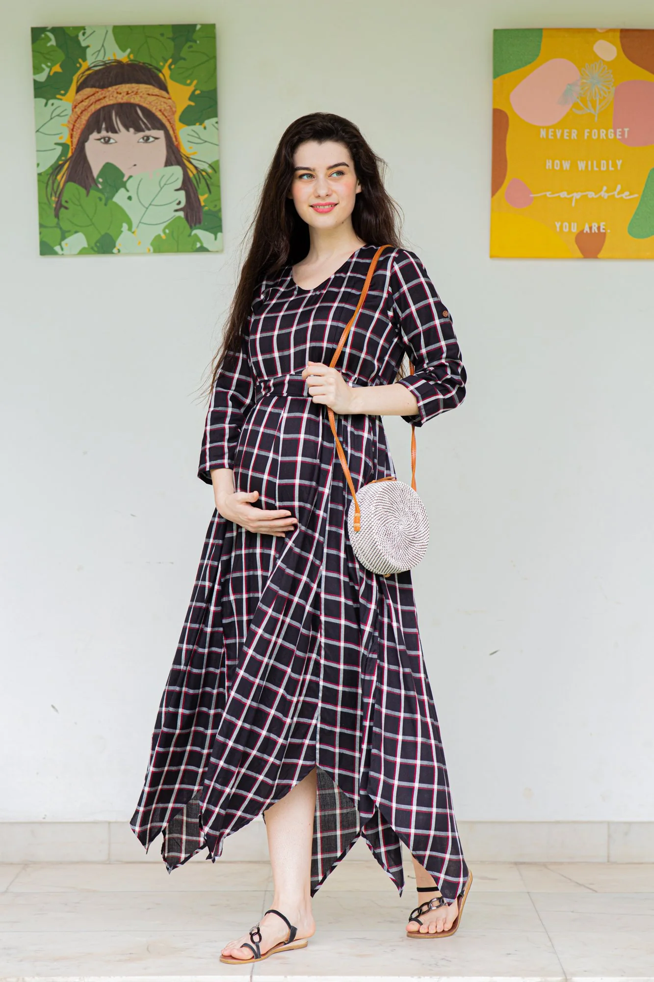 Victorian Plaid Maternity & Nursing Maxi - Chenance