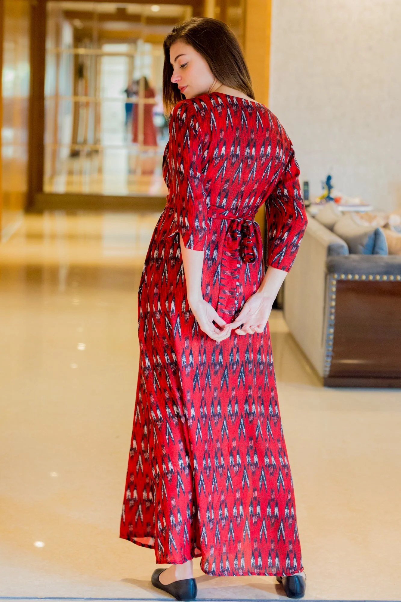 Crimson Aztec Side Slits Maternity & Nursing Dress - Chenance