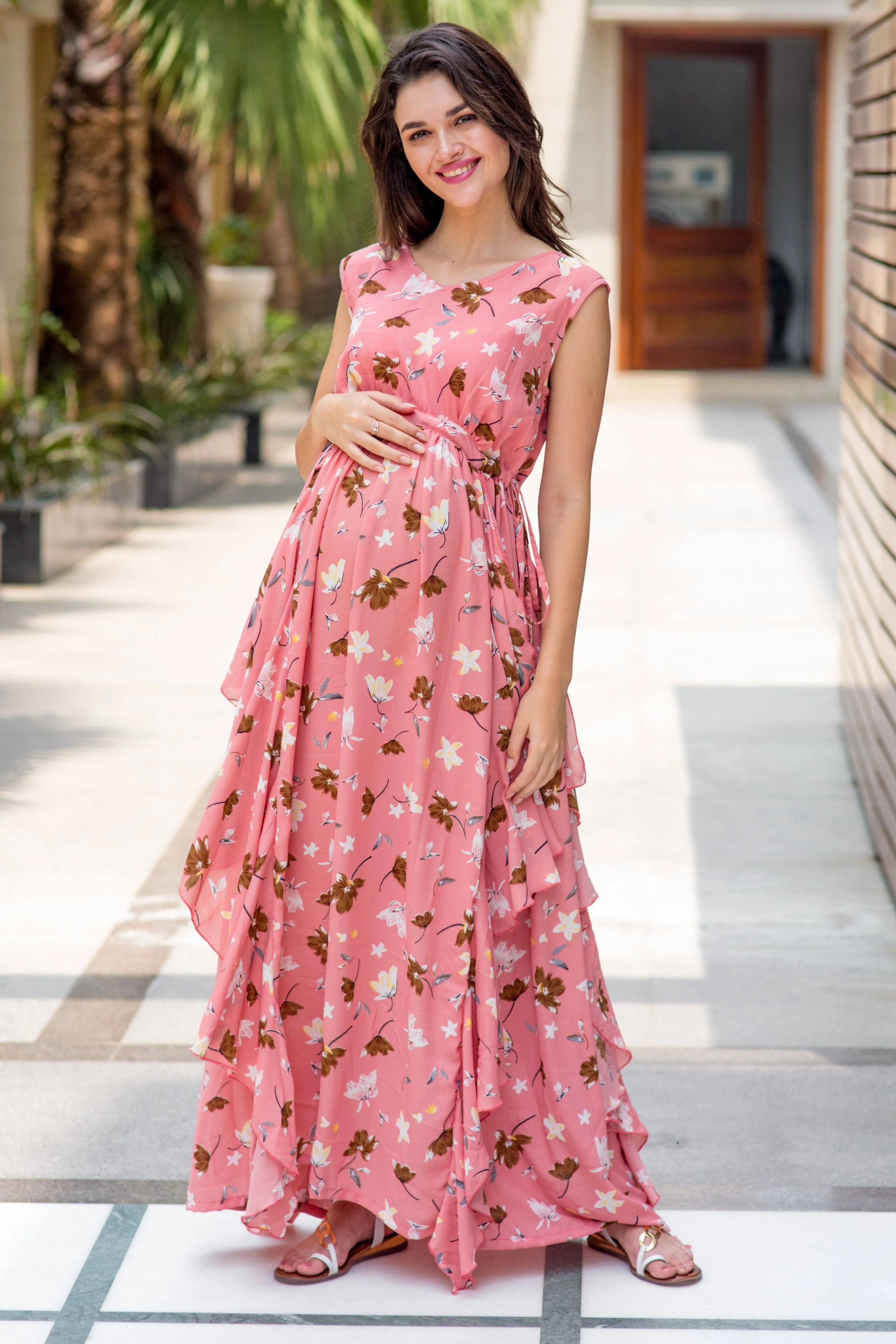 Serene Peach Luxe Maternity Dress - Chenance