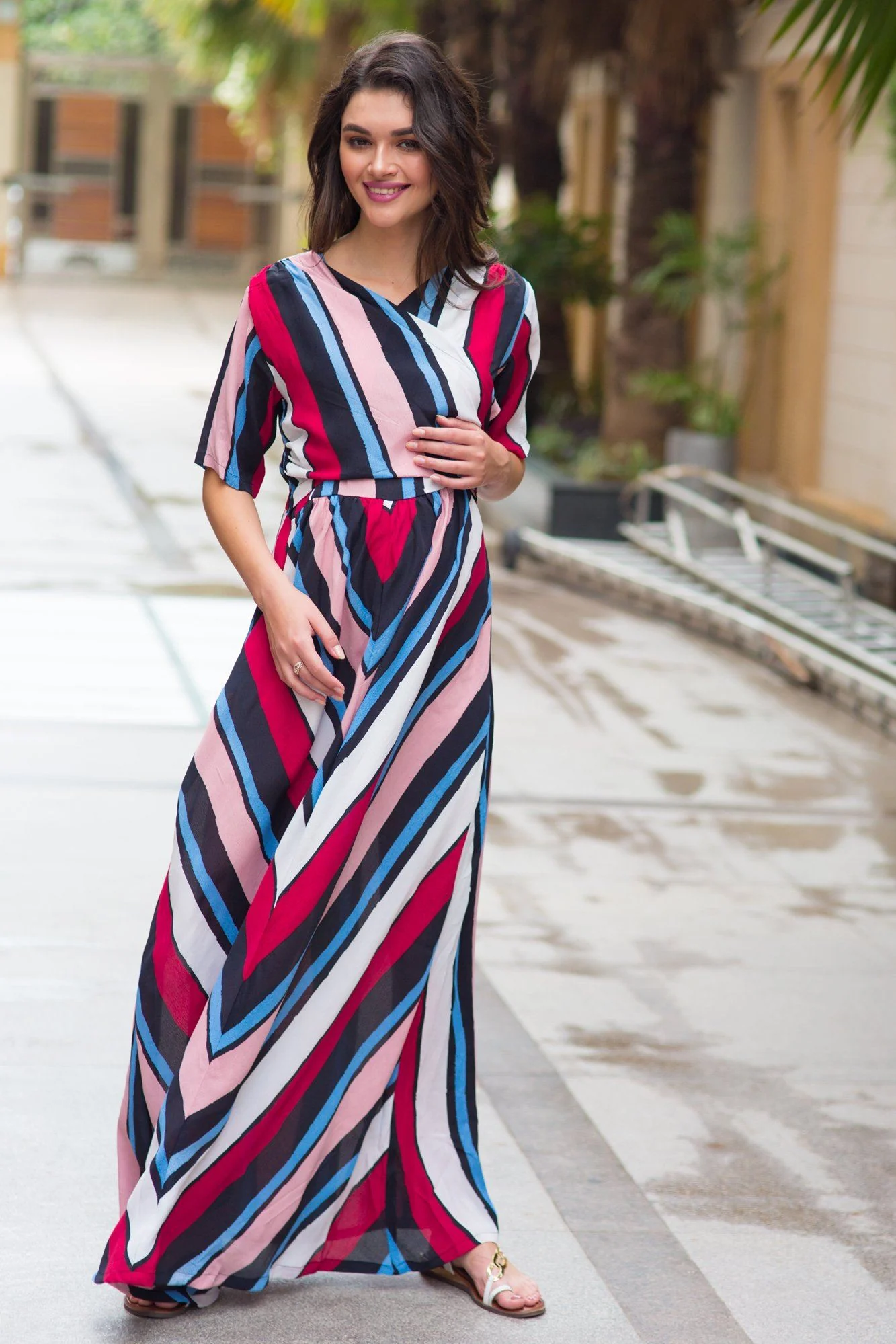 Radiant Striped Maternity & Nursing Wrap Dress - Chenance