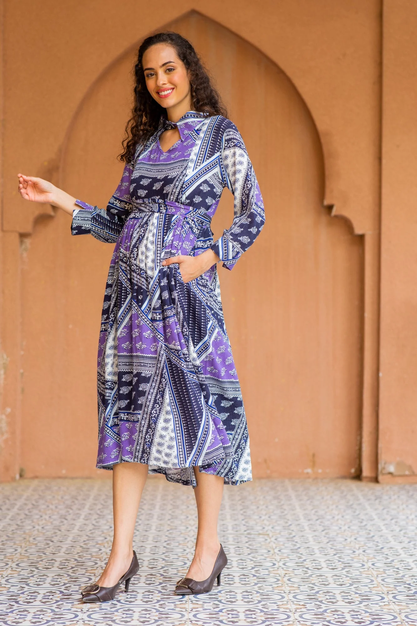 Serene Plum Abstract Maternity & Nursing Dress - Chenance