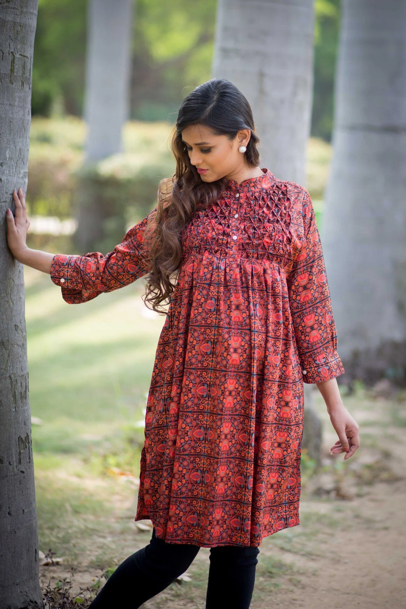 Classic Orange Print Maternity & Nursing Kurta - Chenance