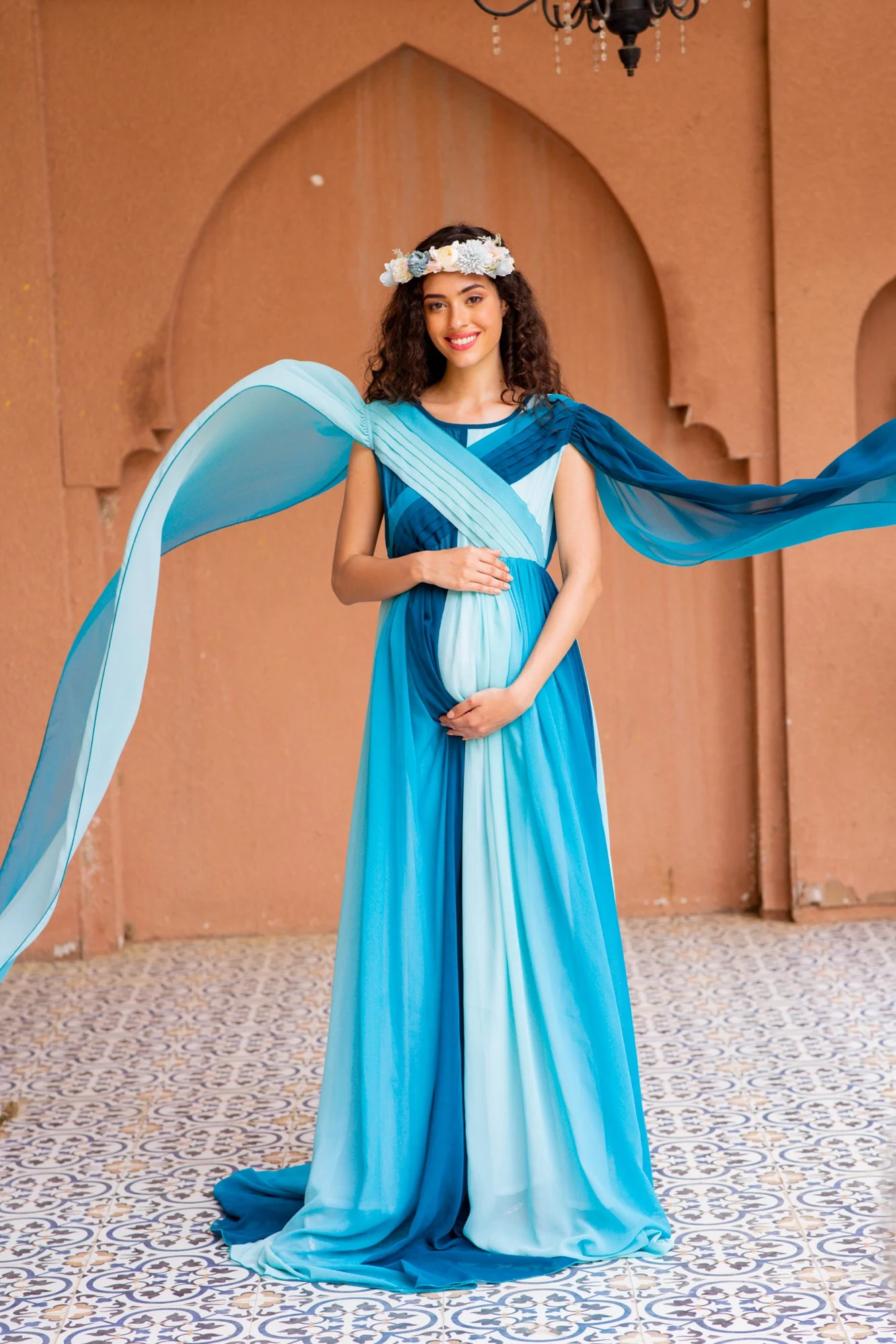 Victoria Blue Monochromatic Maternity Trail Photoshoot Gown - Chenance